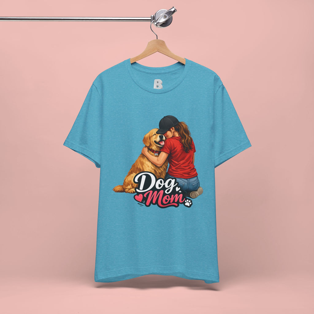 Dog Mom T-Shirt - Cute Woman Hugging Golden Retriever Tee