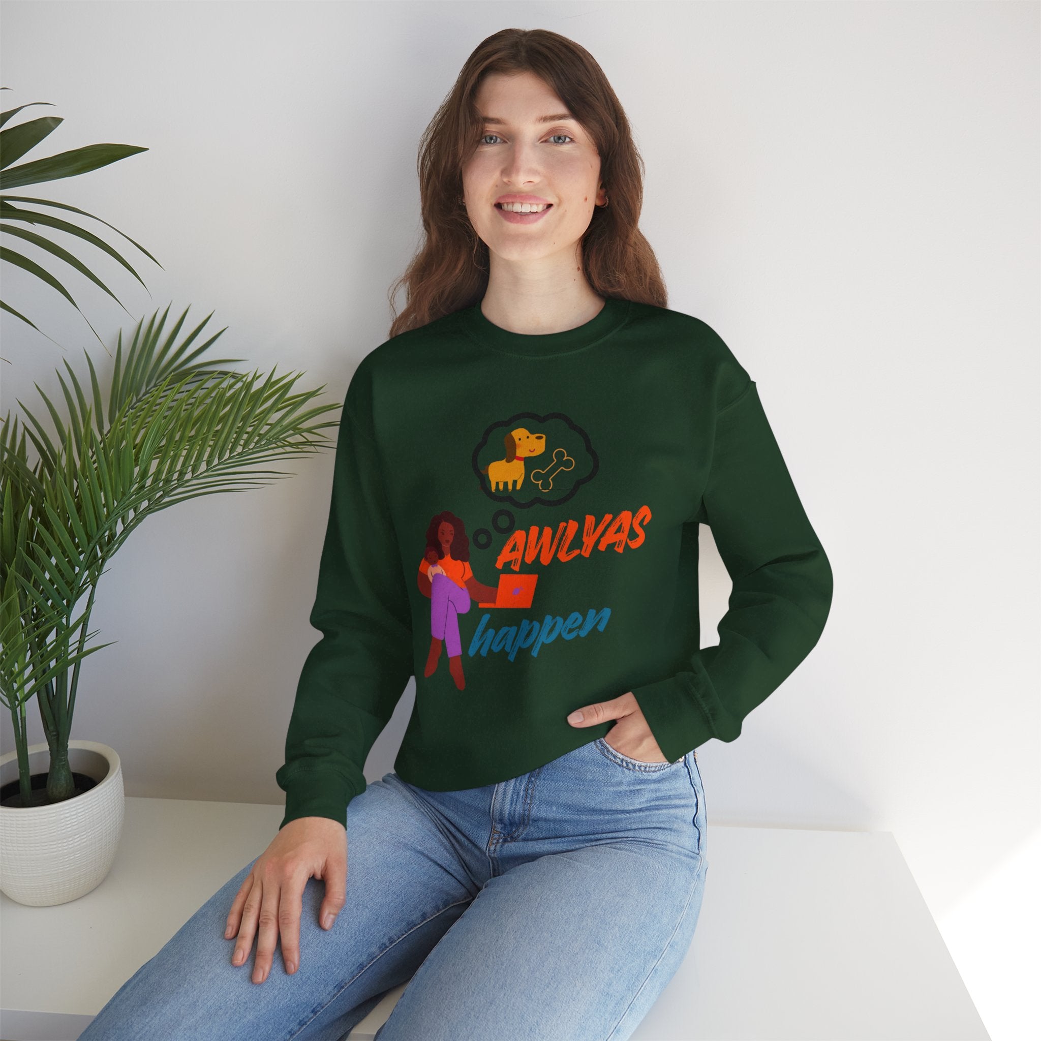 Always Happen Crewneck Sweatshirt – Funny Coffee & Snack Thought Graphic