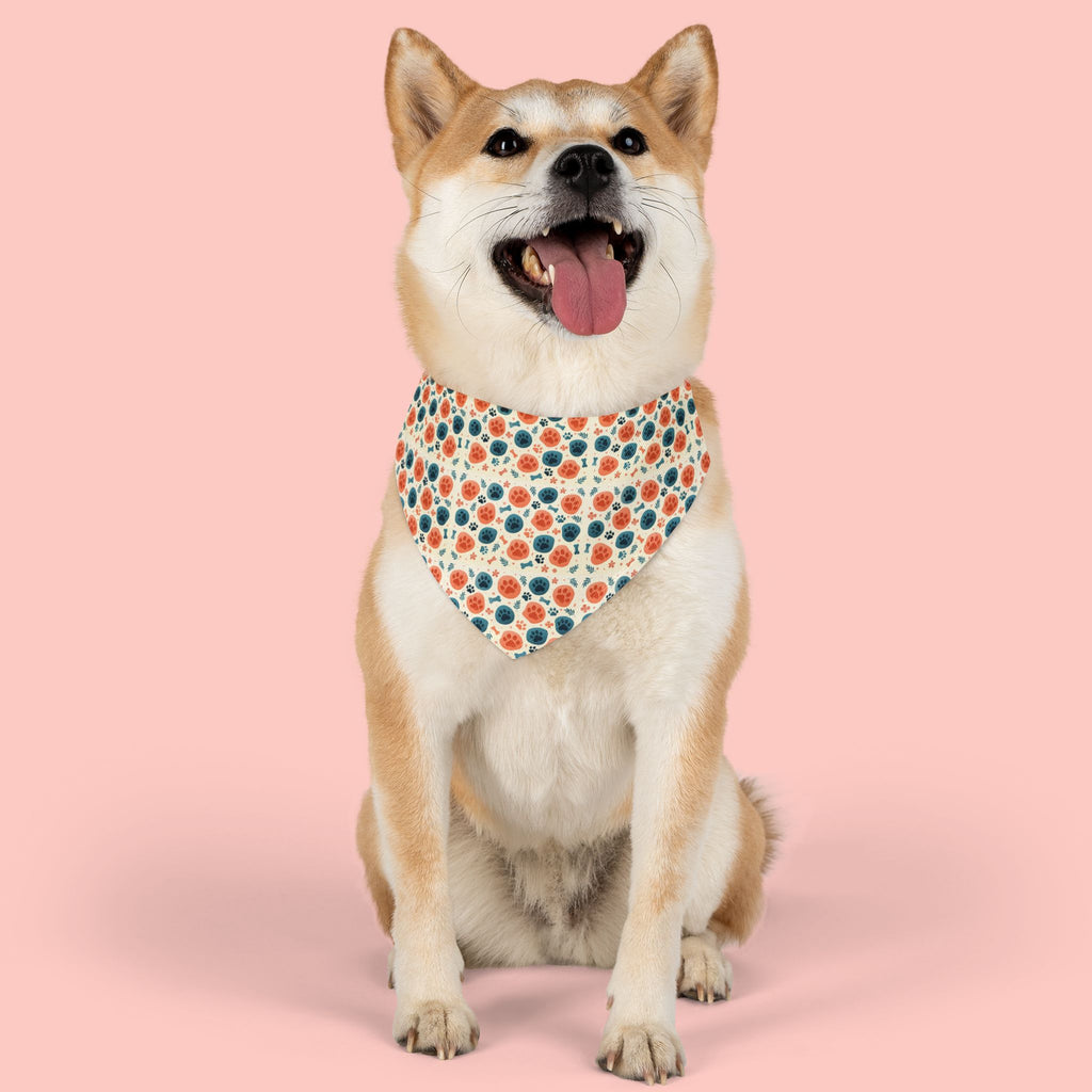 Floral Dot Pet Bandana Collar - Orange & Teal Flower Print