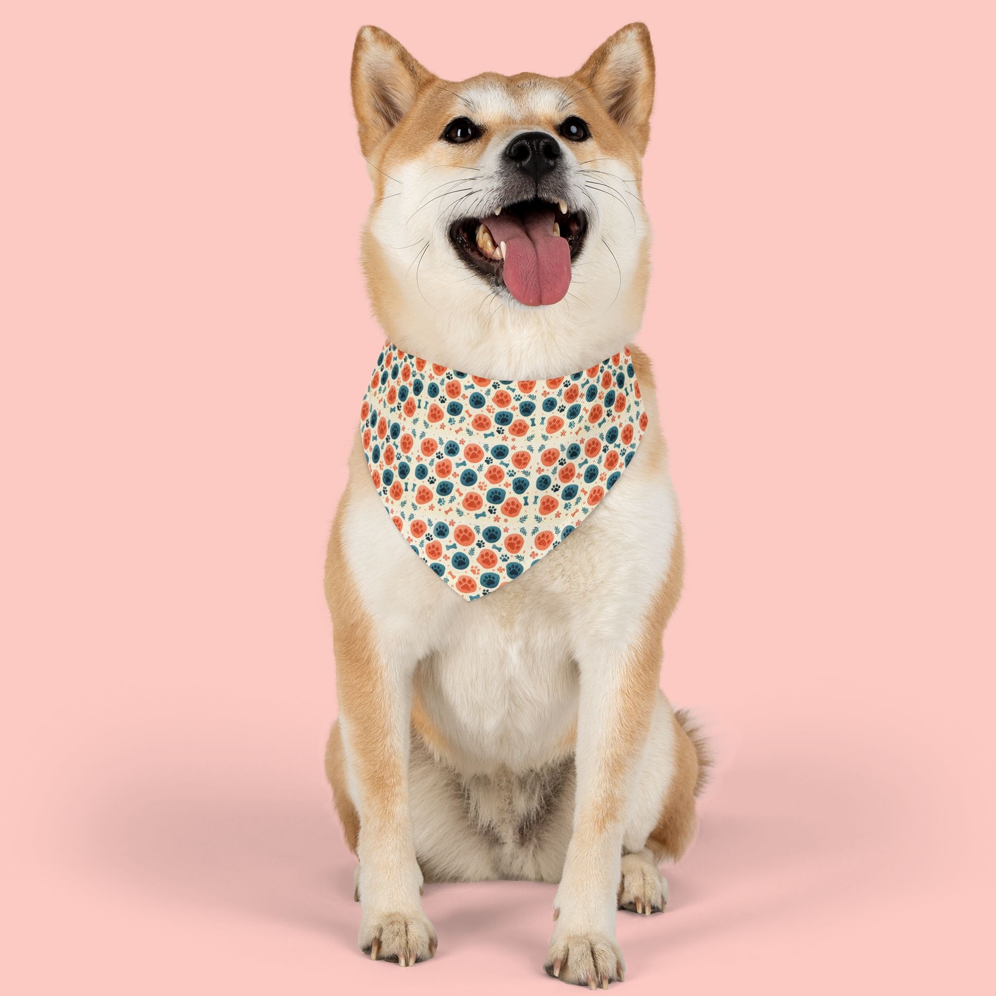 Floral Dot Pet Bandana Collar - Orange & Teal Flower Print