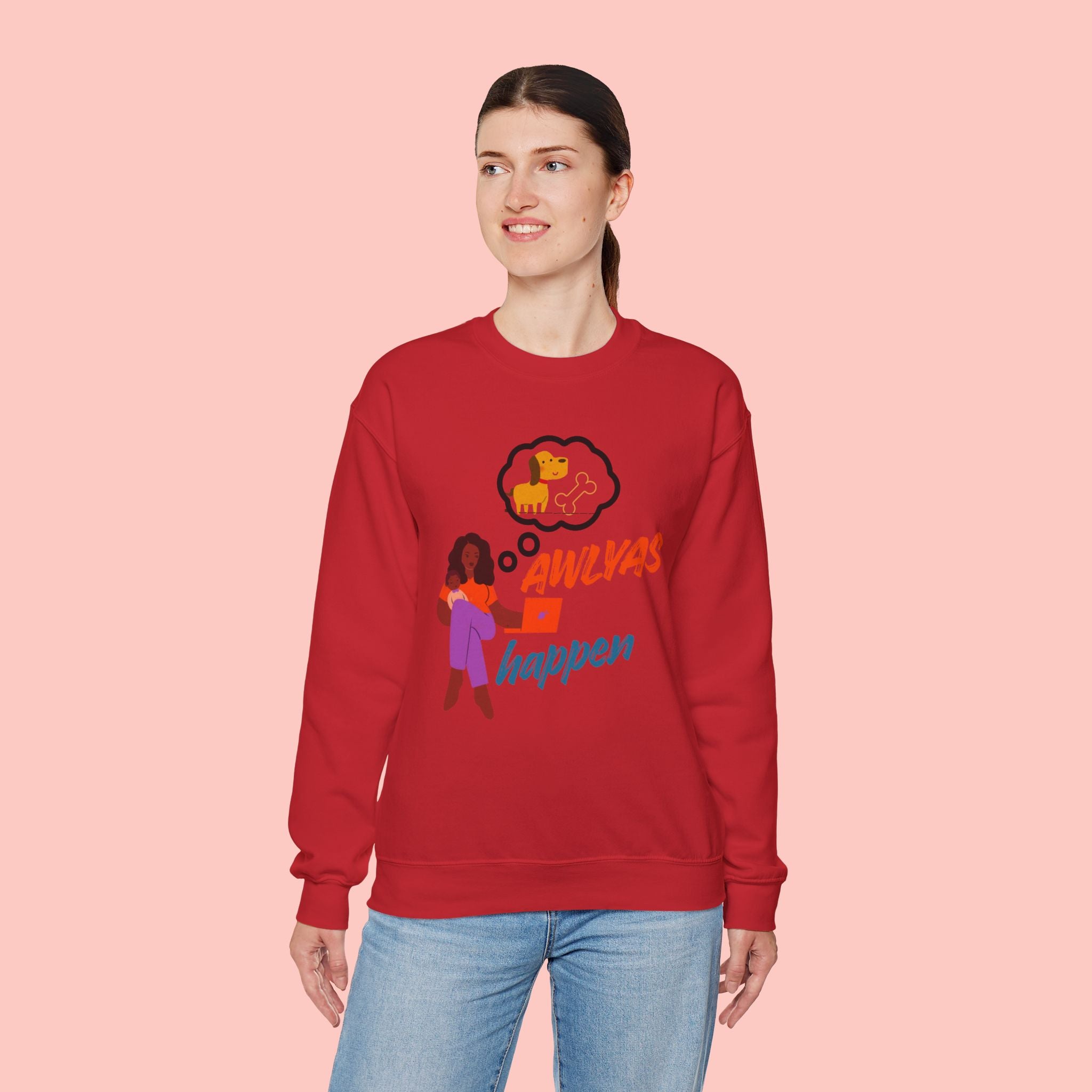 Always Happen Crewneck Sweatshirt – Funny Coffee & Snack Thought Graphic