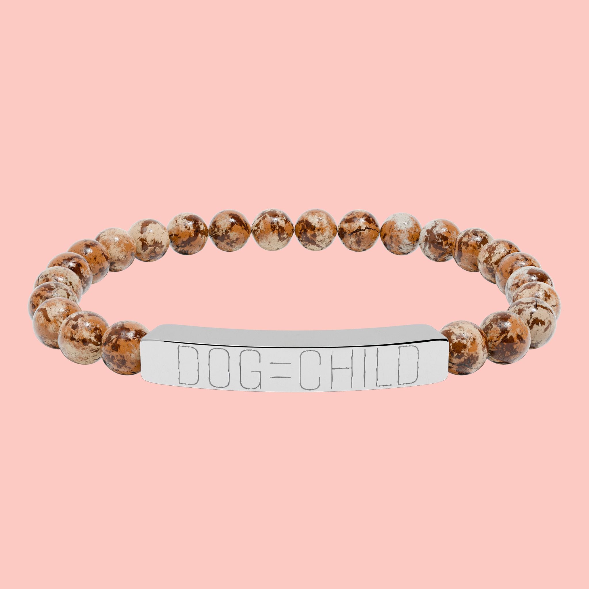 Engraved Natural Stone Bar Bracelet — Personalized Stretch Beaded Bracelet