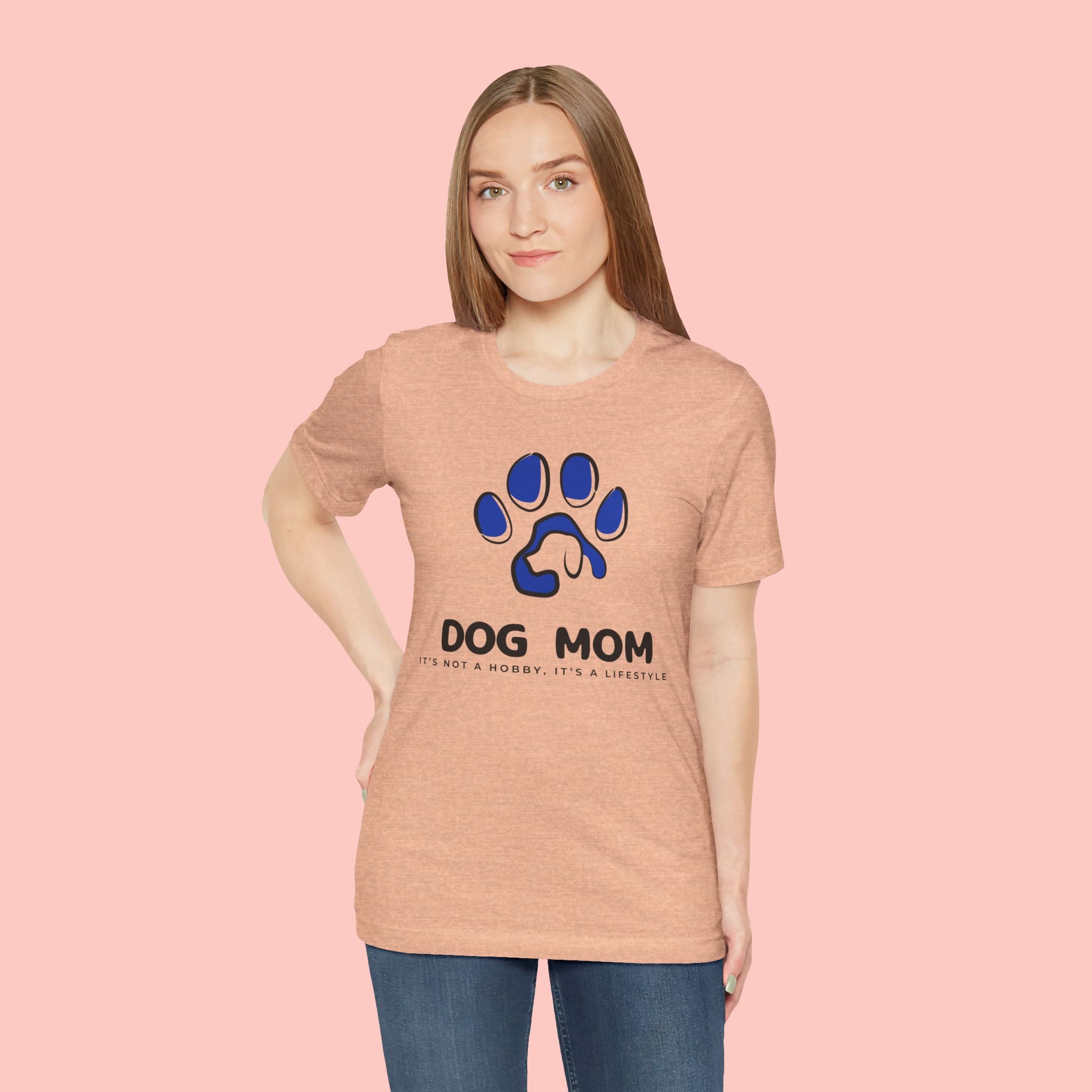 Dog Mom T-Shirt – Blue Paw Graphic "Dog Mom: It's Not a Hobby, It's a Lifestyle"