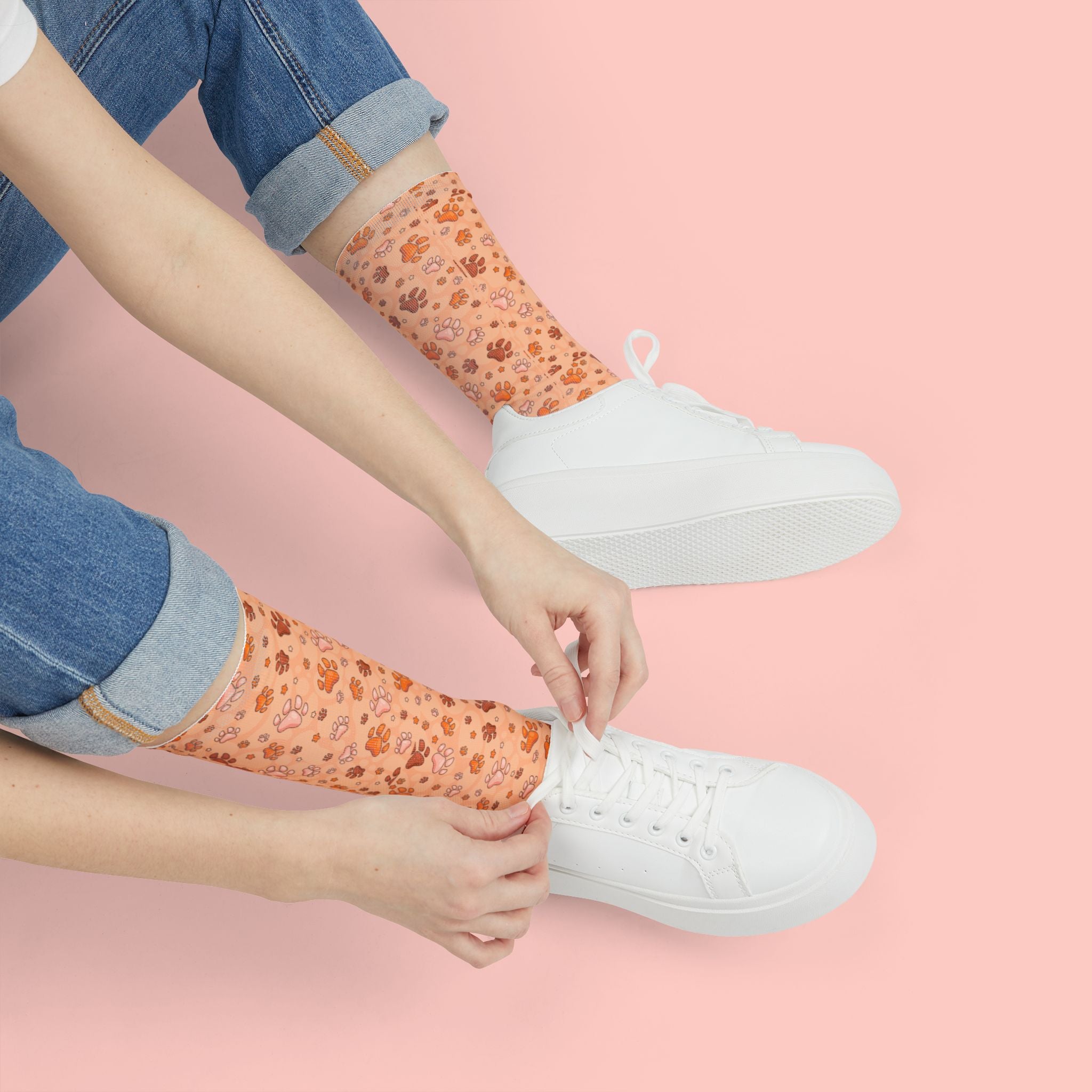 Floral Peach Crew Socks — Cute Ditsy Flower Sublimation Socks