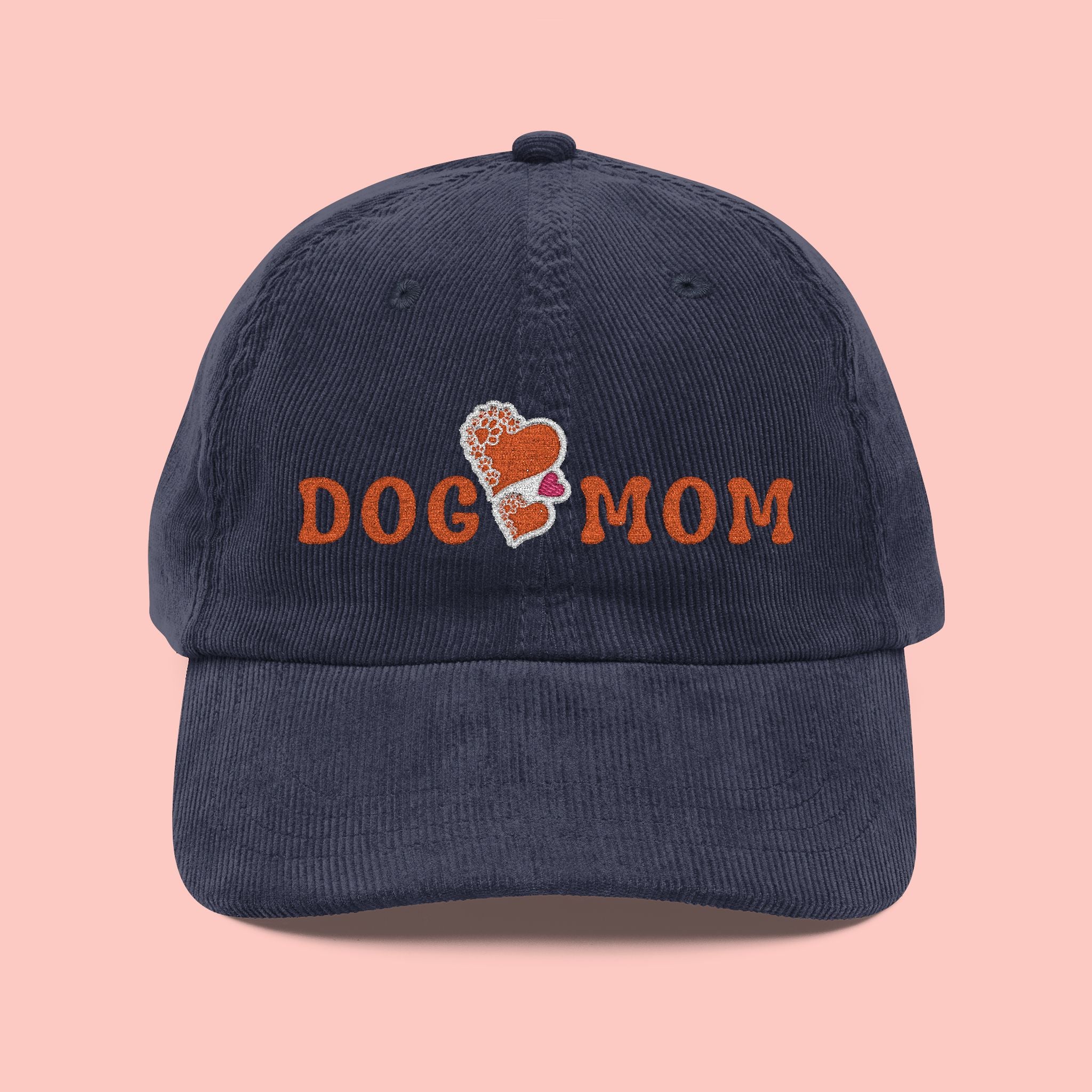 Dog Mom Embroidered Corduroy Cap — Vintage Rust Baseball Hat