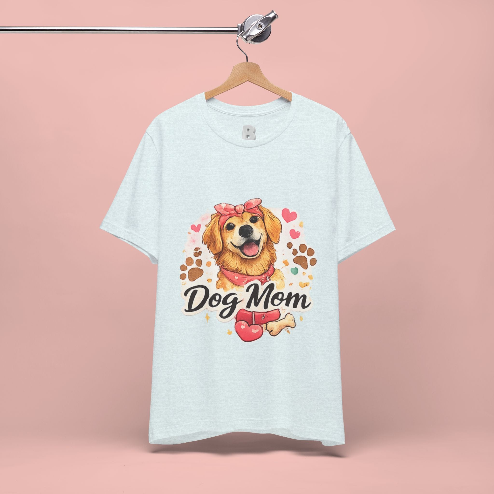 Dog Mom T-Shirt – Cute Golden Retriever Design with Hearts & Paw Prints