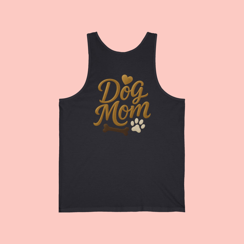 Dog Mom Tank Top - Gold Script with Paw & Bone Design