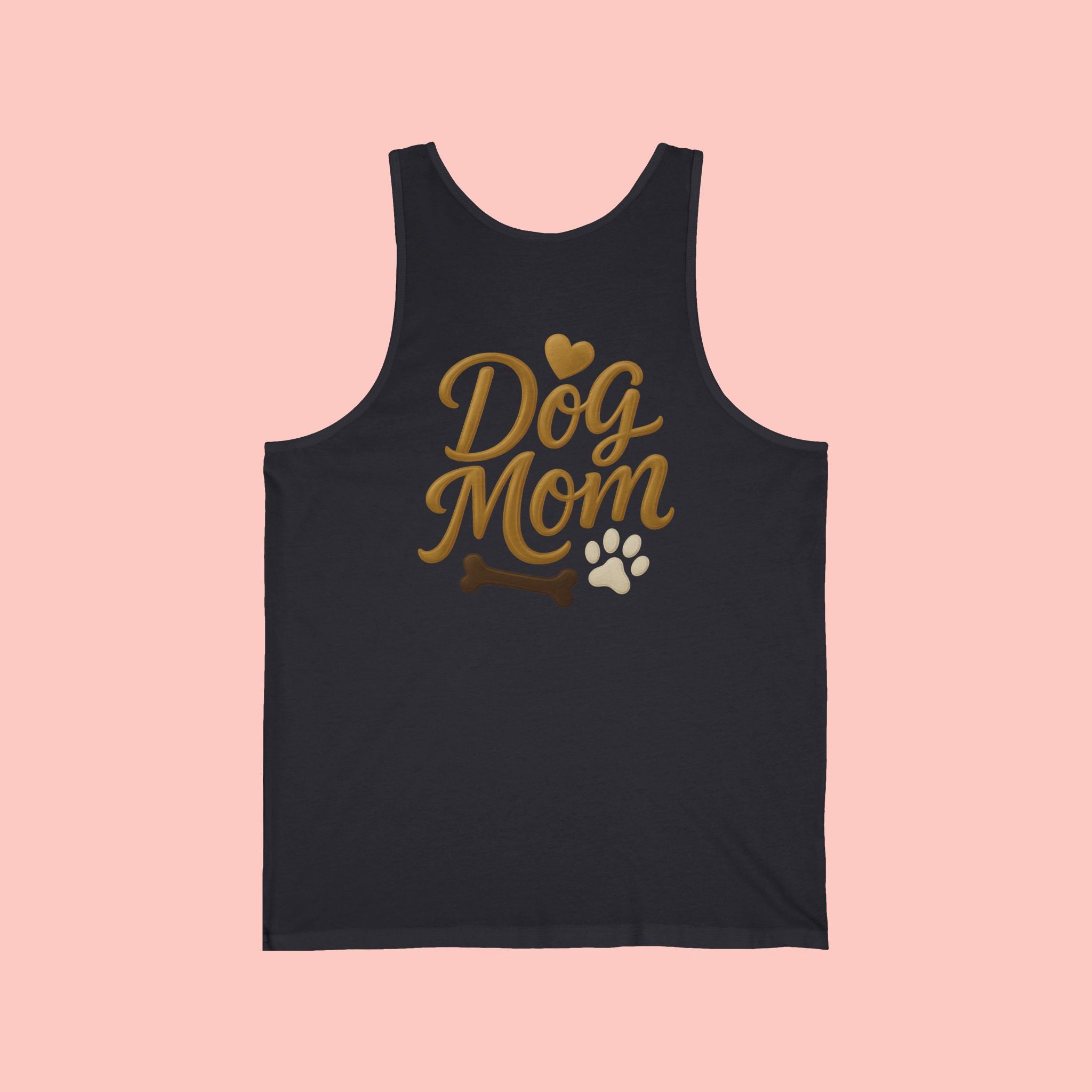 Dog Mom Tank Top - Gold Script with Paw & Bone Design