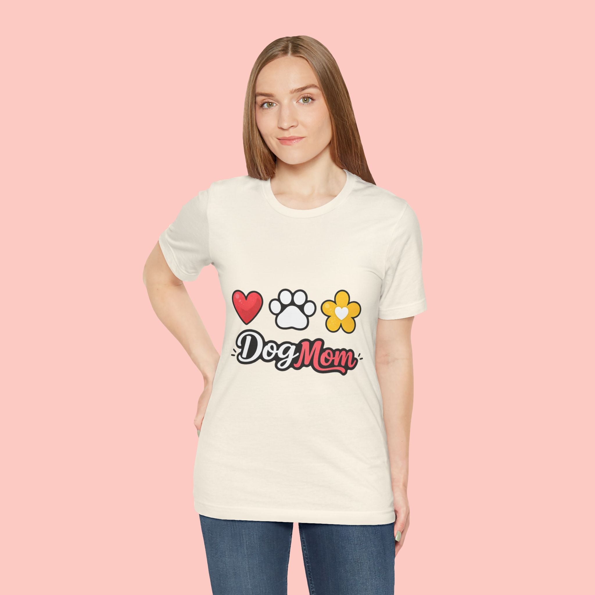 Dog Mom T-Shirt – Heart, Paw & Flower Graphic Tee