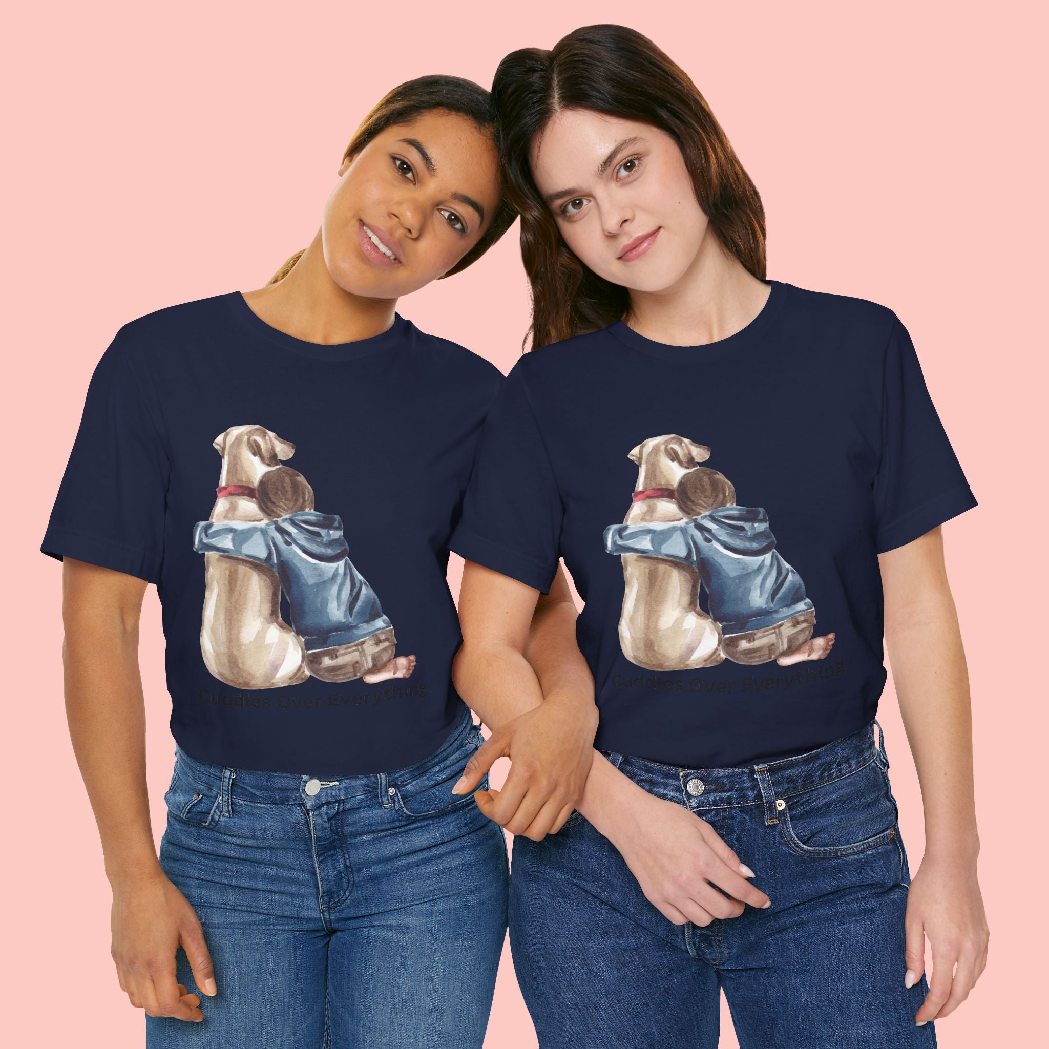 Cuddles Over Everything Tee — Boy Hugging Dog Animal Lover T-Shirt