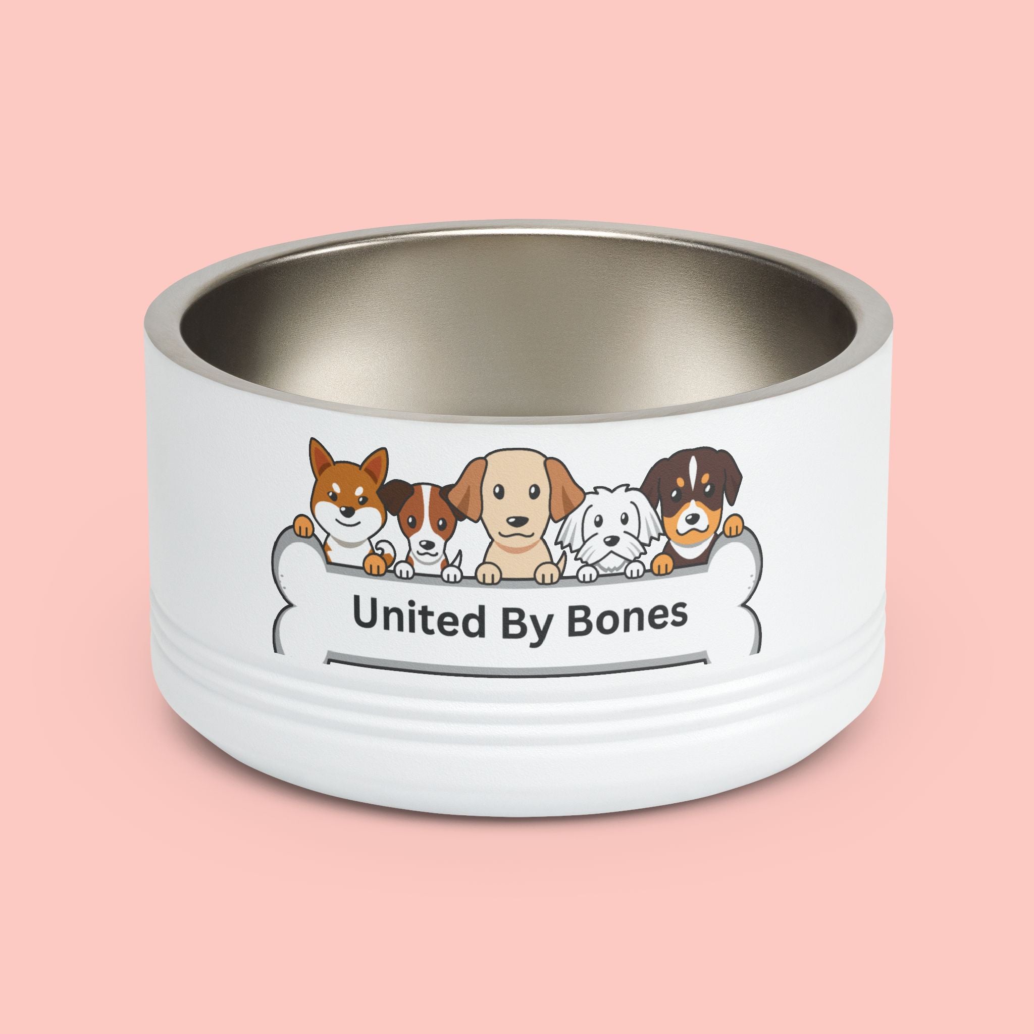 United By Bones 18oz Pet Bowl — Cute Cartoon Dogs Stainless Steel Bowl for Dogs & Cats