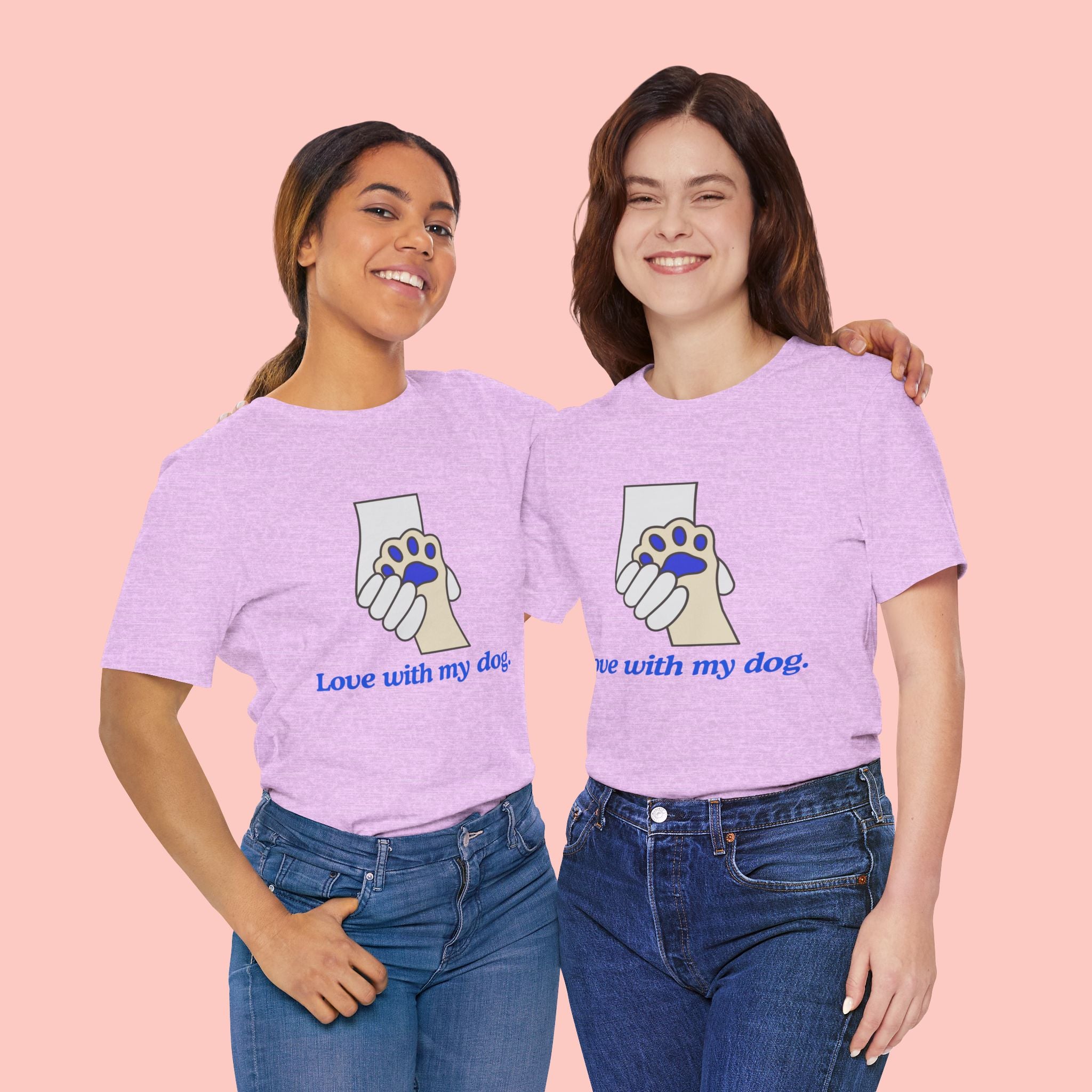 Dog Lover T-Shirt — "Love with my dog." Paw Print Graphic