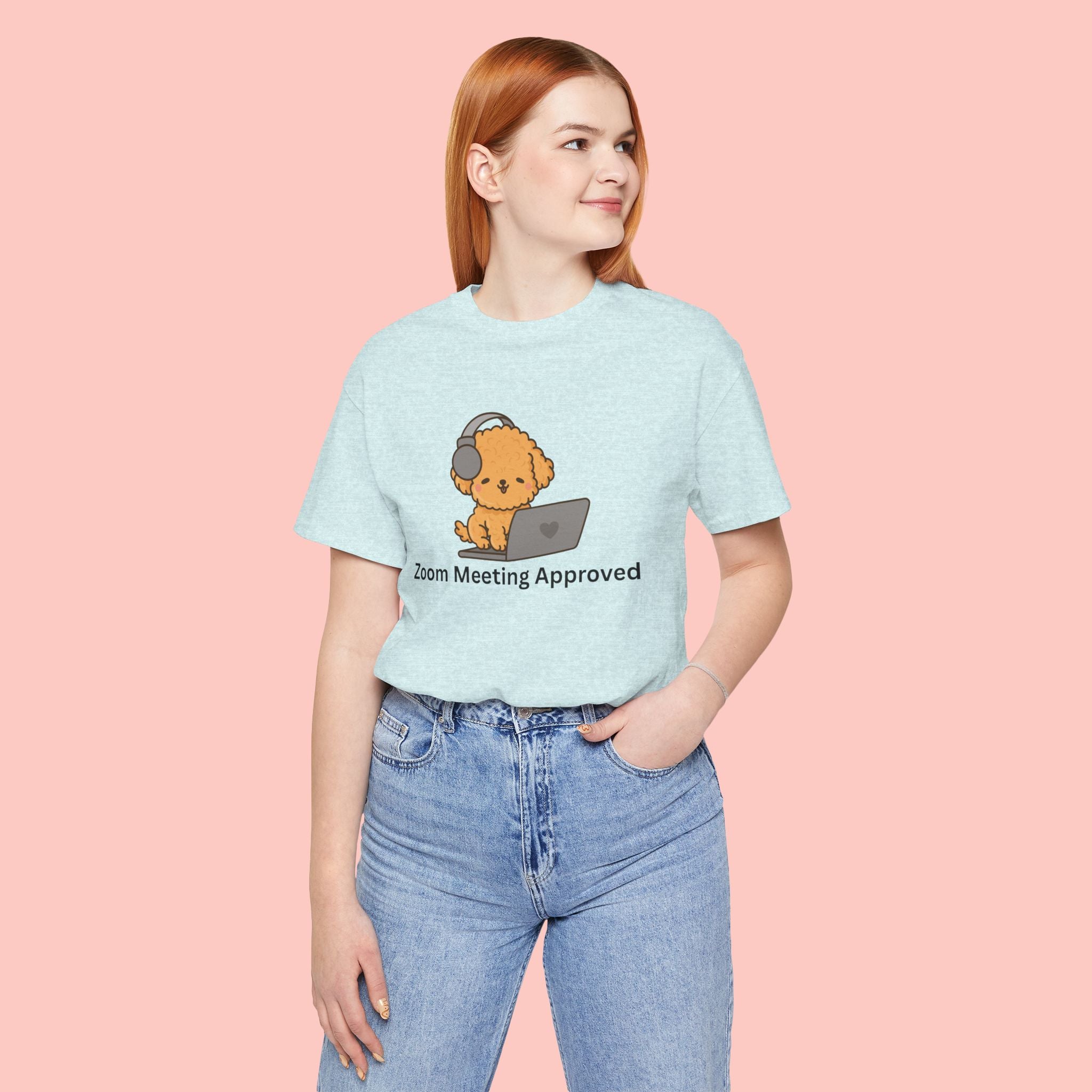 Zoom Meeting Approved Tee — Cute Puppy with Headset Laptop Graphic