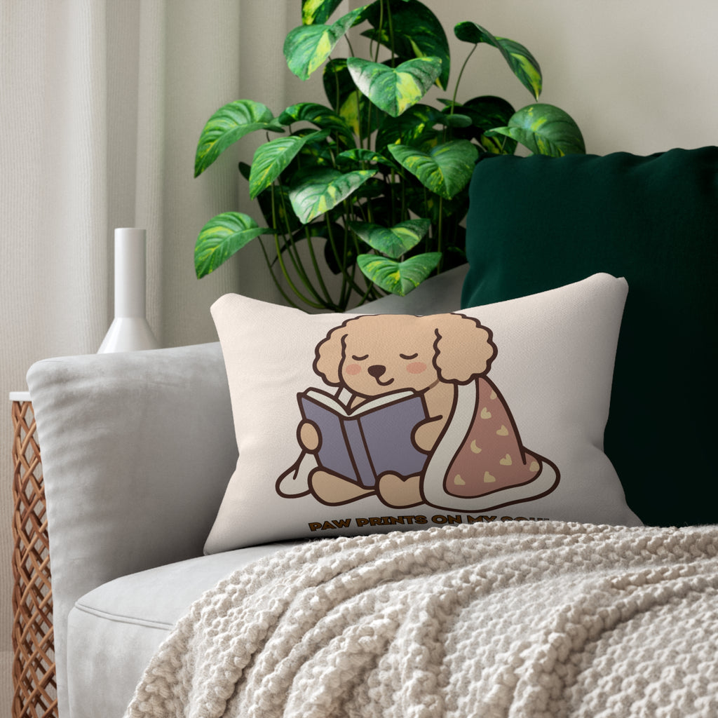 Lumbar Pillow — Cute Reading Puppy Illustration ("Paws, Rested On My Soul")