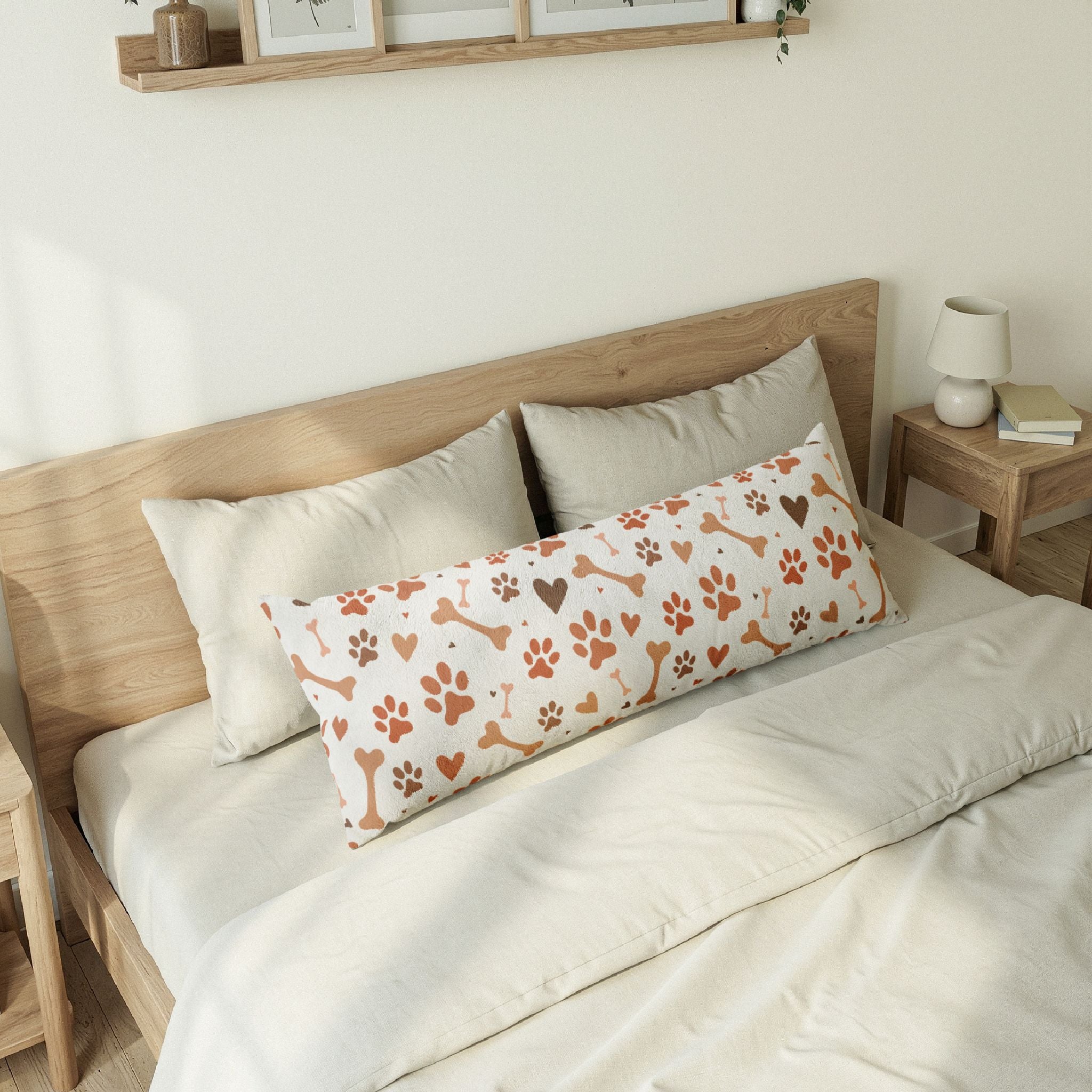 Dog Paw & Bone Pattern Body Pillow — Cute Pet Lover Throw Pillow