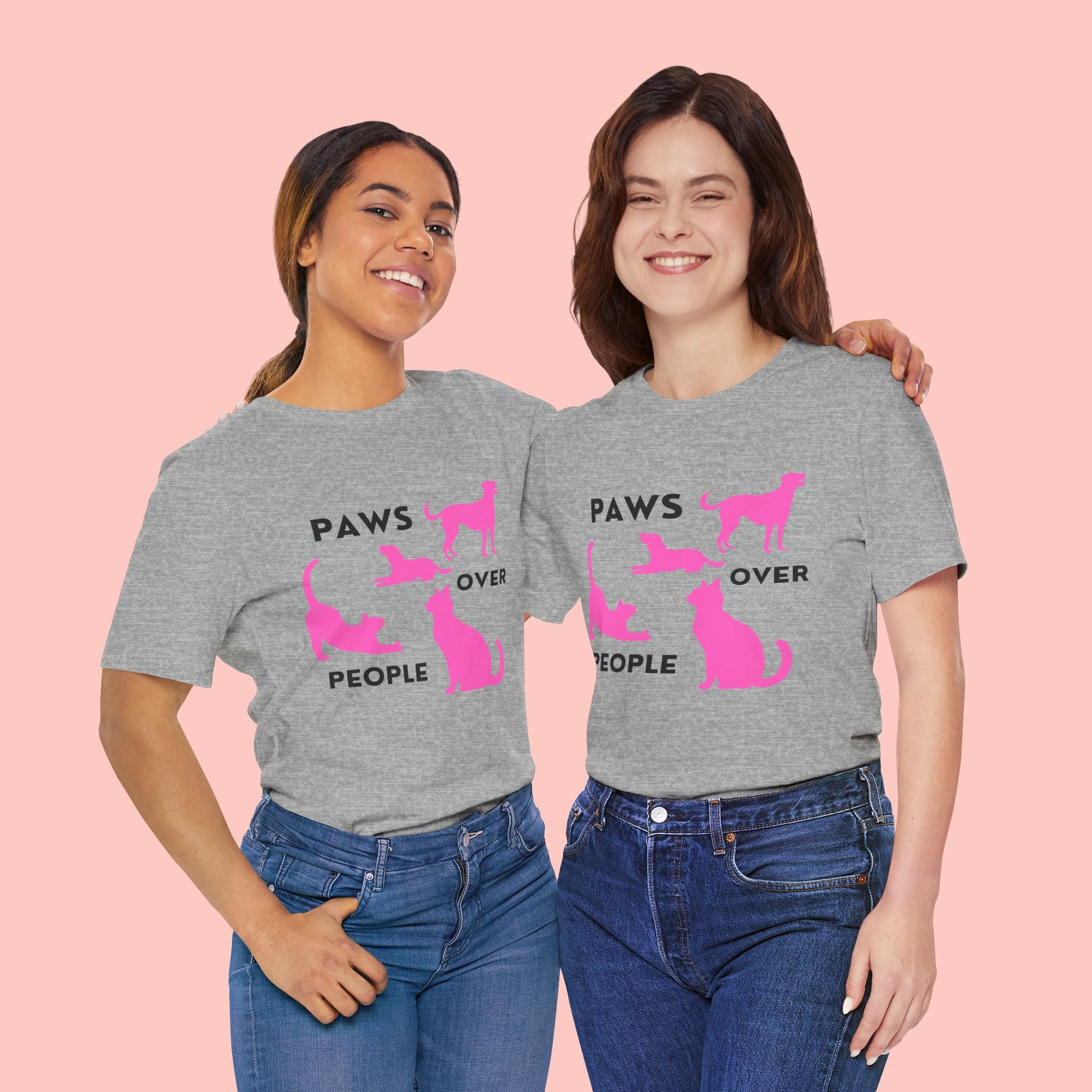 Paws Over People Tee — Pink Cats & Dogs Graphic T-Shirt