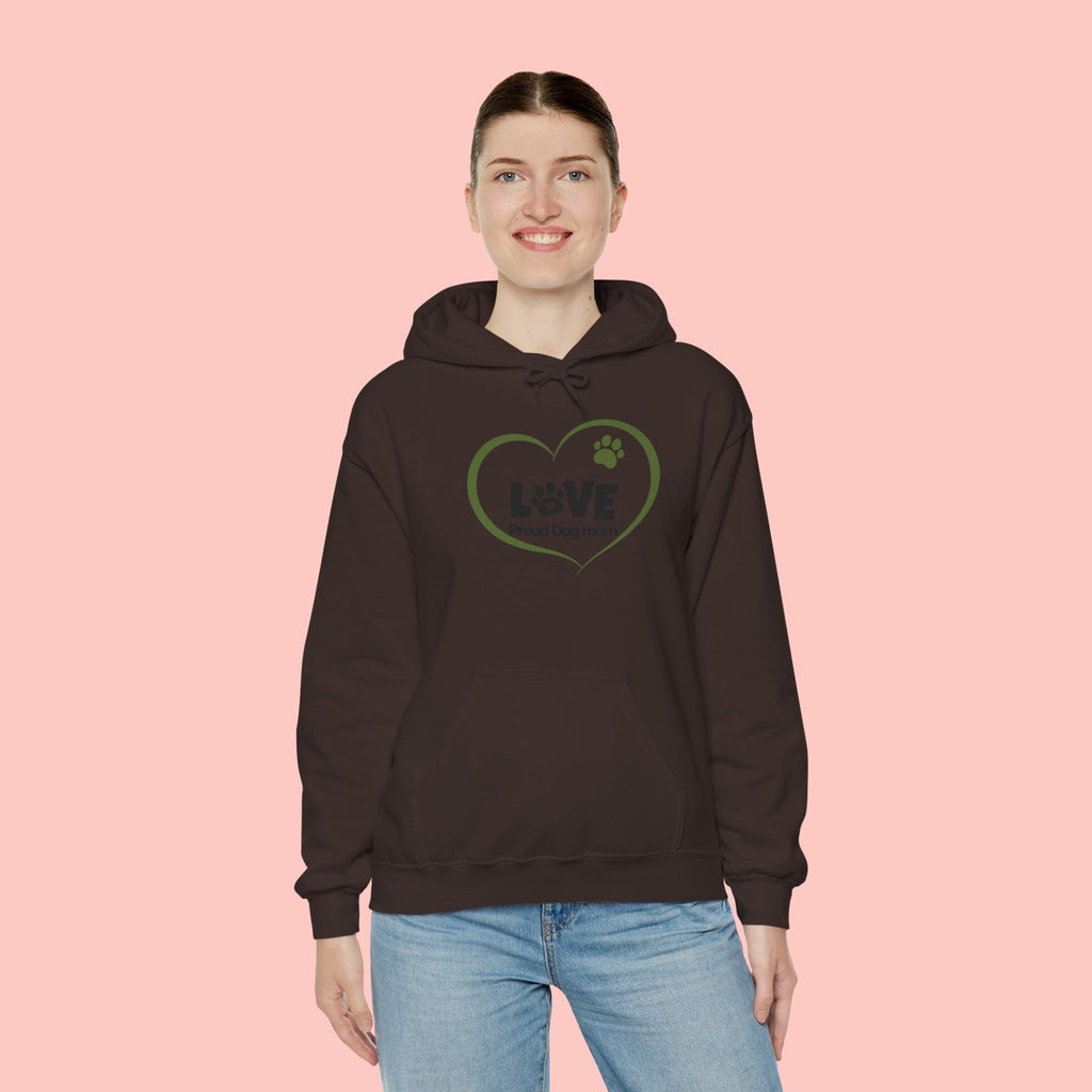 Dog Mom Heart Hoodie – "Love Proud Dog Mom" Paw Print Sweatshirt