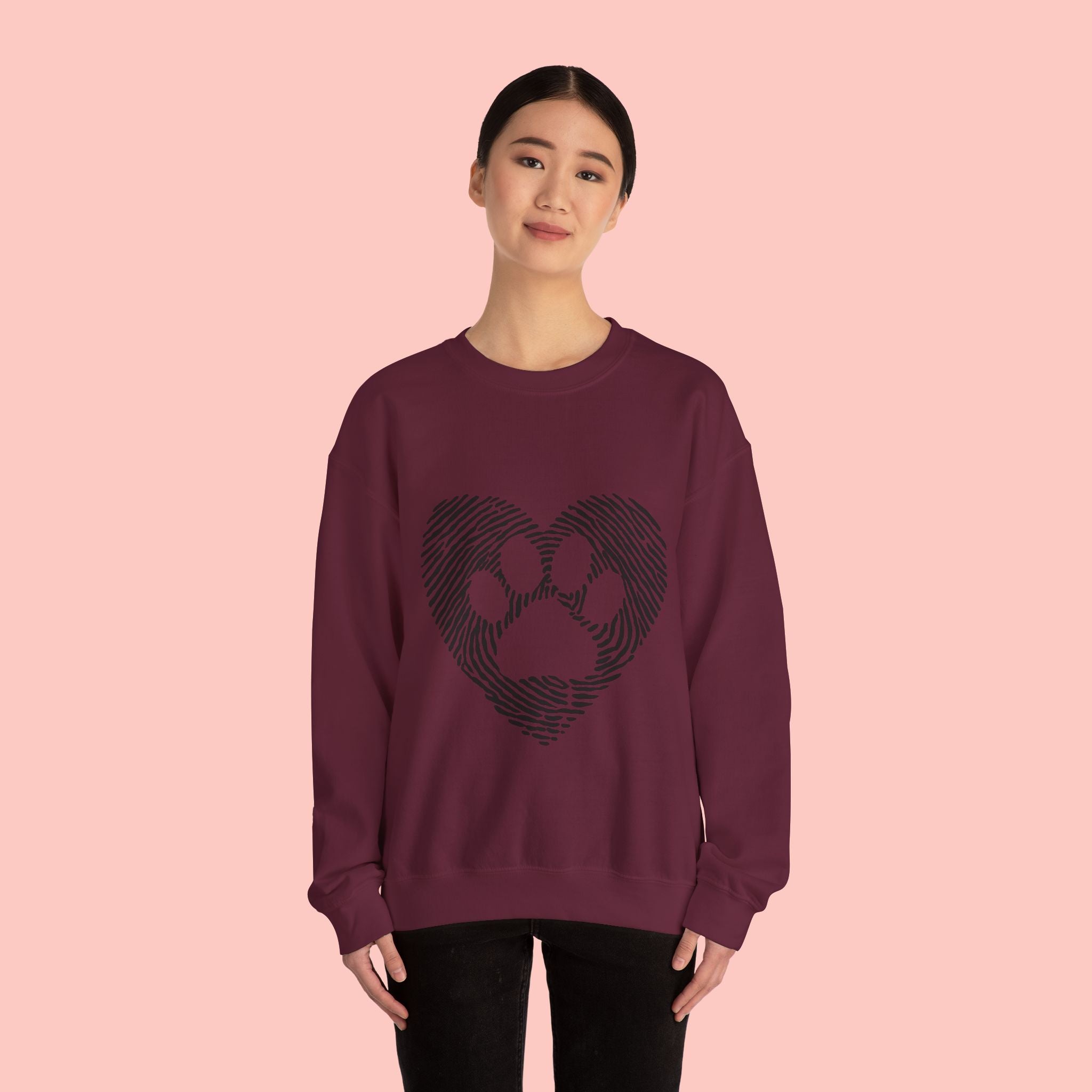 Fingerprint Heart Crewneck Sweatshirt — Panda Paw Love Graphic