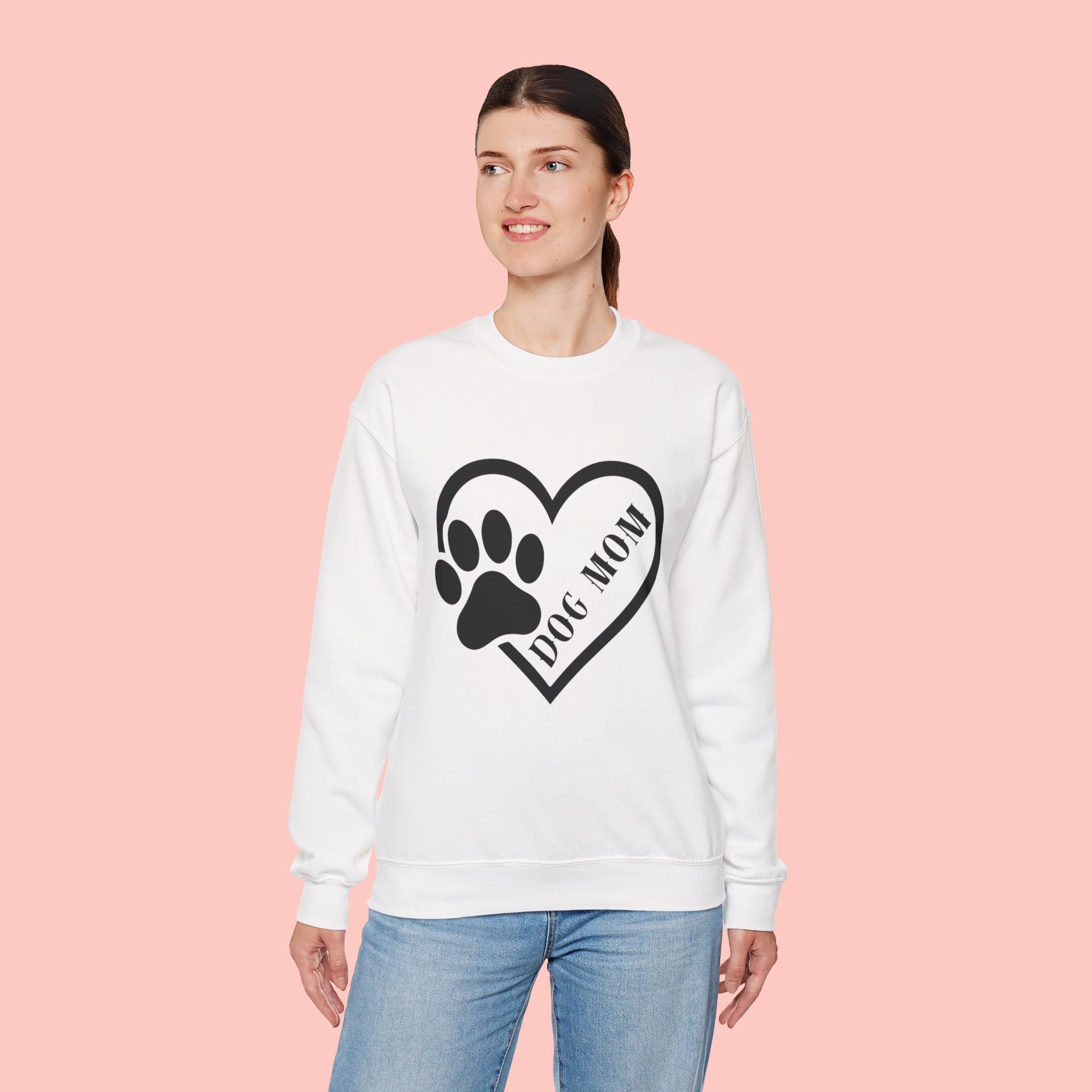 Dog Mom Heart Paw Sweatshirt — Women's Crewneck for Pet Lovers