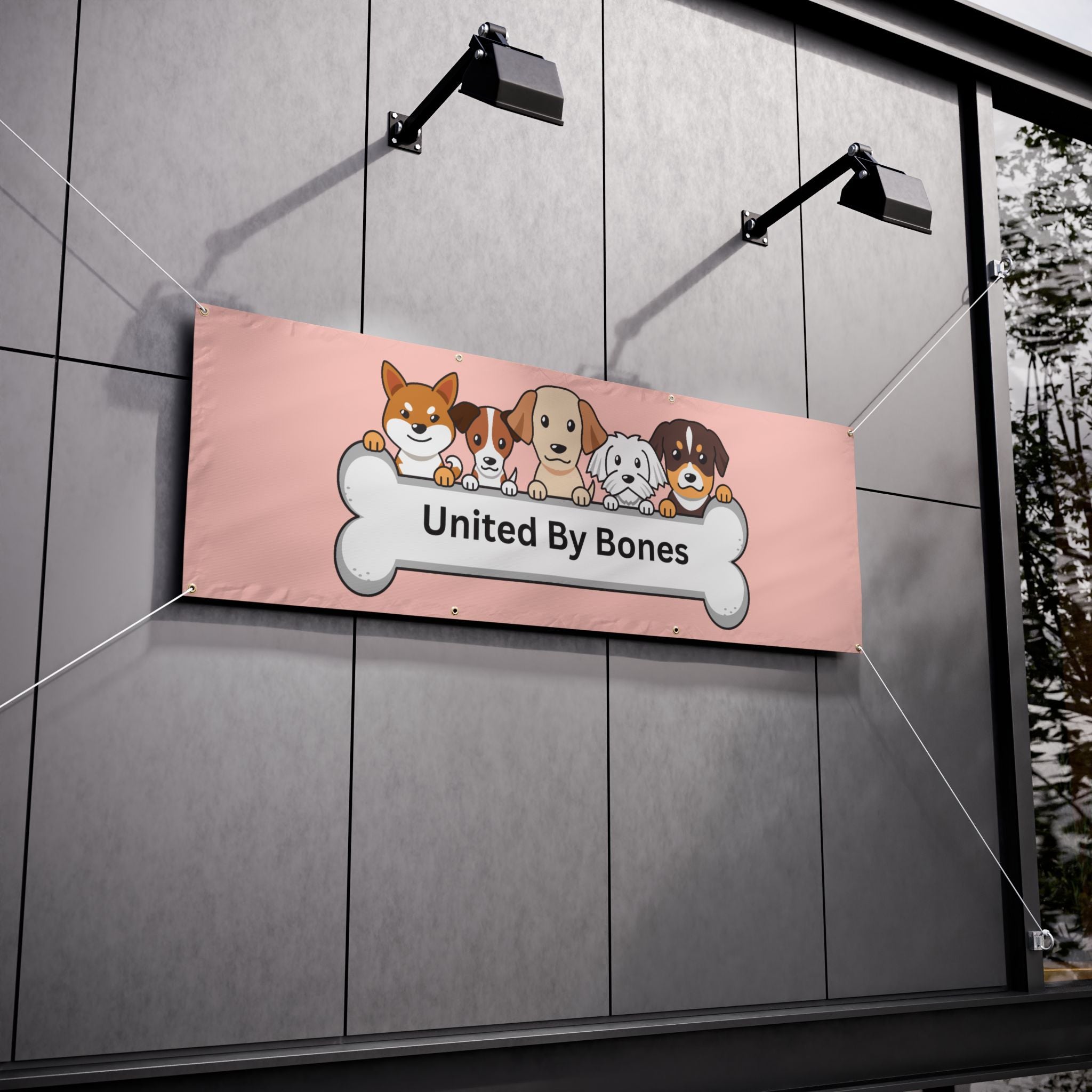 United By Bones Dog Banner — Pink Vinyl Pet Rescue Sign