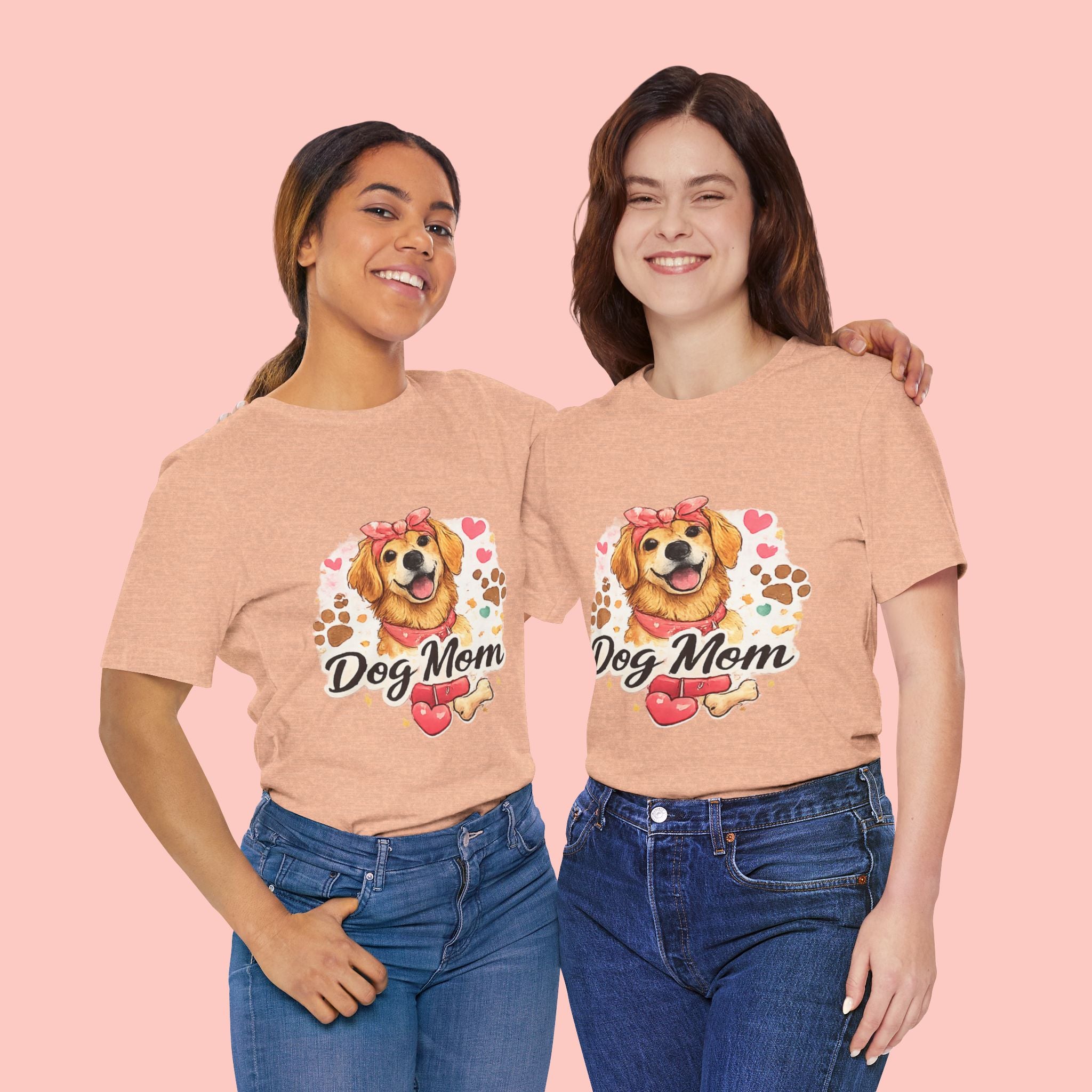 Dog Mom T-Shirt – Cute Golden Retriever Design with Hearts & Paw Prints