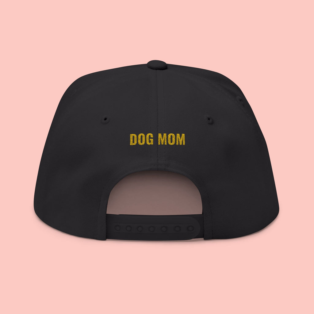 Dog Mom Flat Bill Cap — Embroidered Gold Sparkle