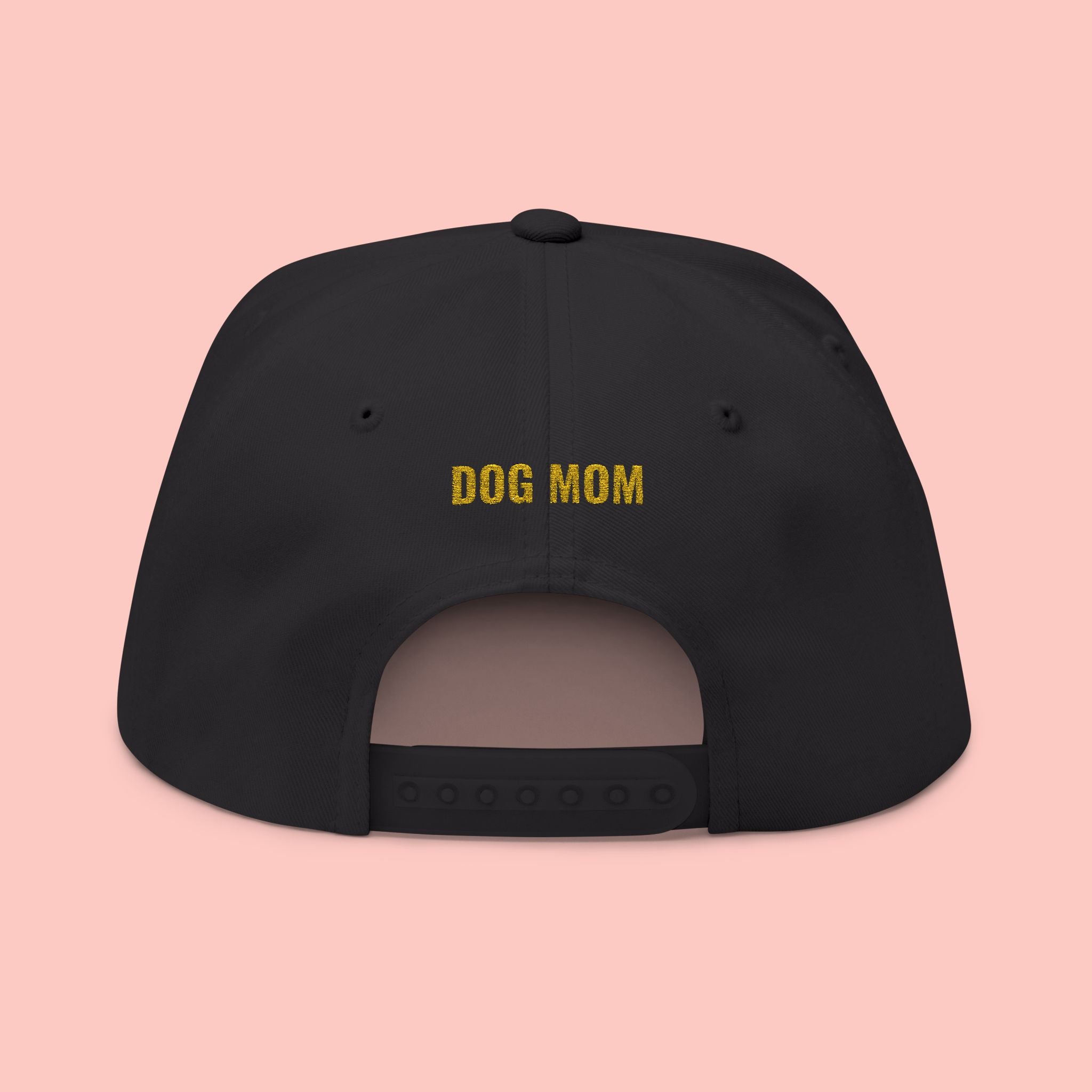Dog Mom Flat Bill Cap — Embroidered Gold Sparkle