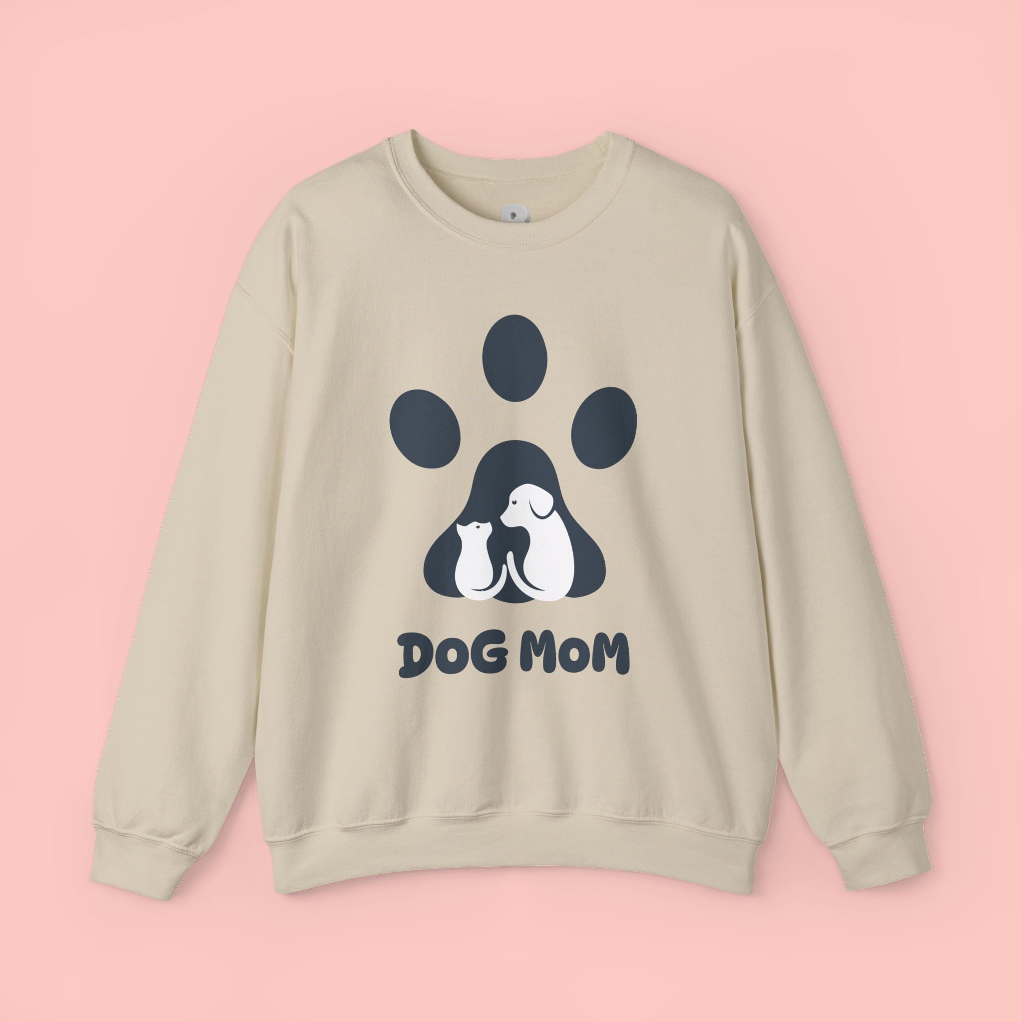 Dog Mom Crewneck Sweatshirt - Paw Print & Silhouette Graphic
