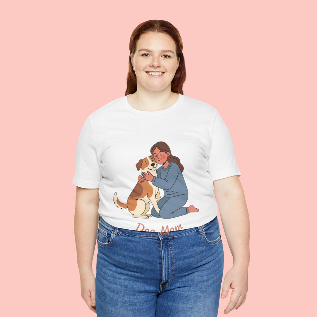 Dog Mom T‑Shirt — Cute Woman Hugging Dog Graphic Tee
