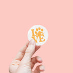 Round Pet Love Sticker Labels — Paw Print "LOVE" Roll