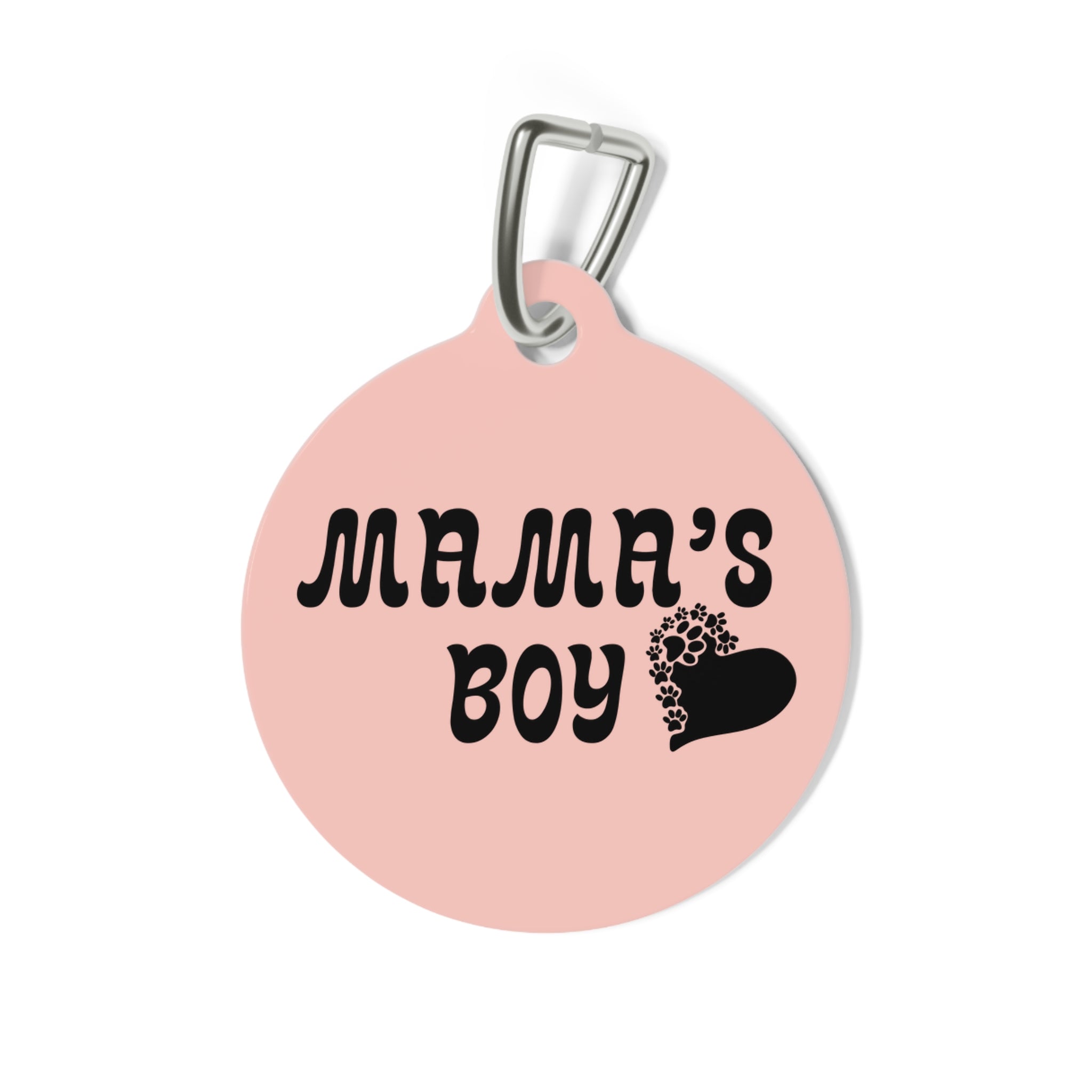 Pet Tag — “Mama’s Boy” Pink Round Dog/Cat ID Tag