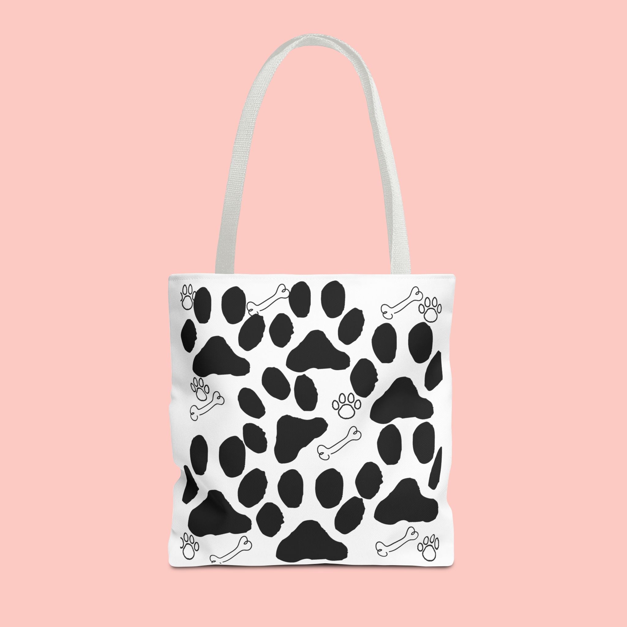 Dalmatian Paw Print Tote Bag — Dog Bones & Paw Pattern AOP Tote