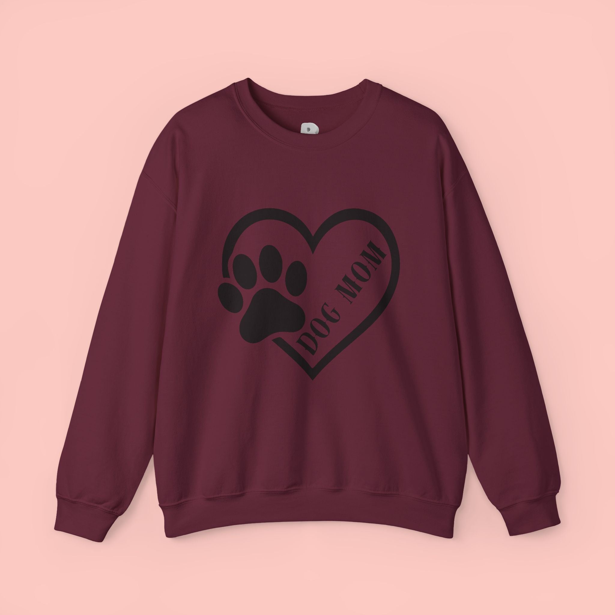 Dog Mom Heart Paw Sweatshirt — Women's Crewneck for Pet Lovers