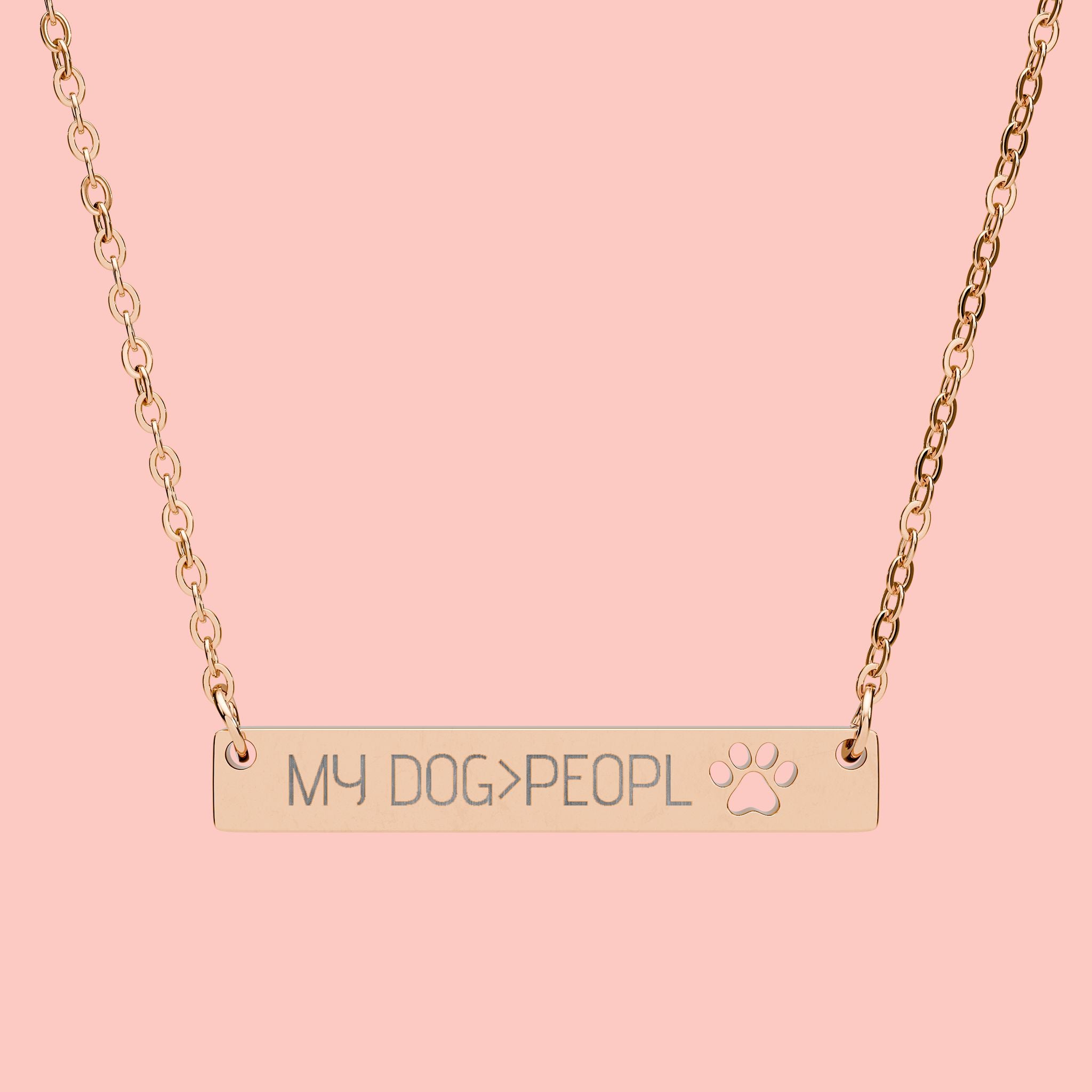 Cutout Paw Bar Necklace — "My Dog People" Engraved Pet Pendant