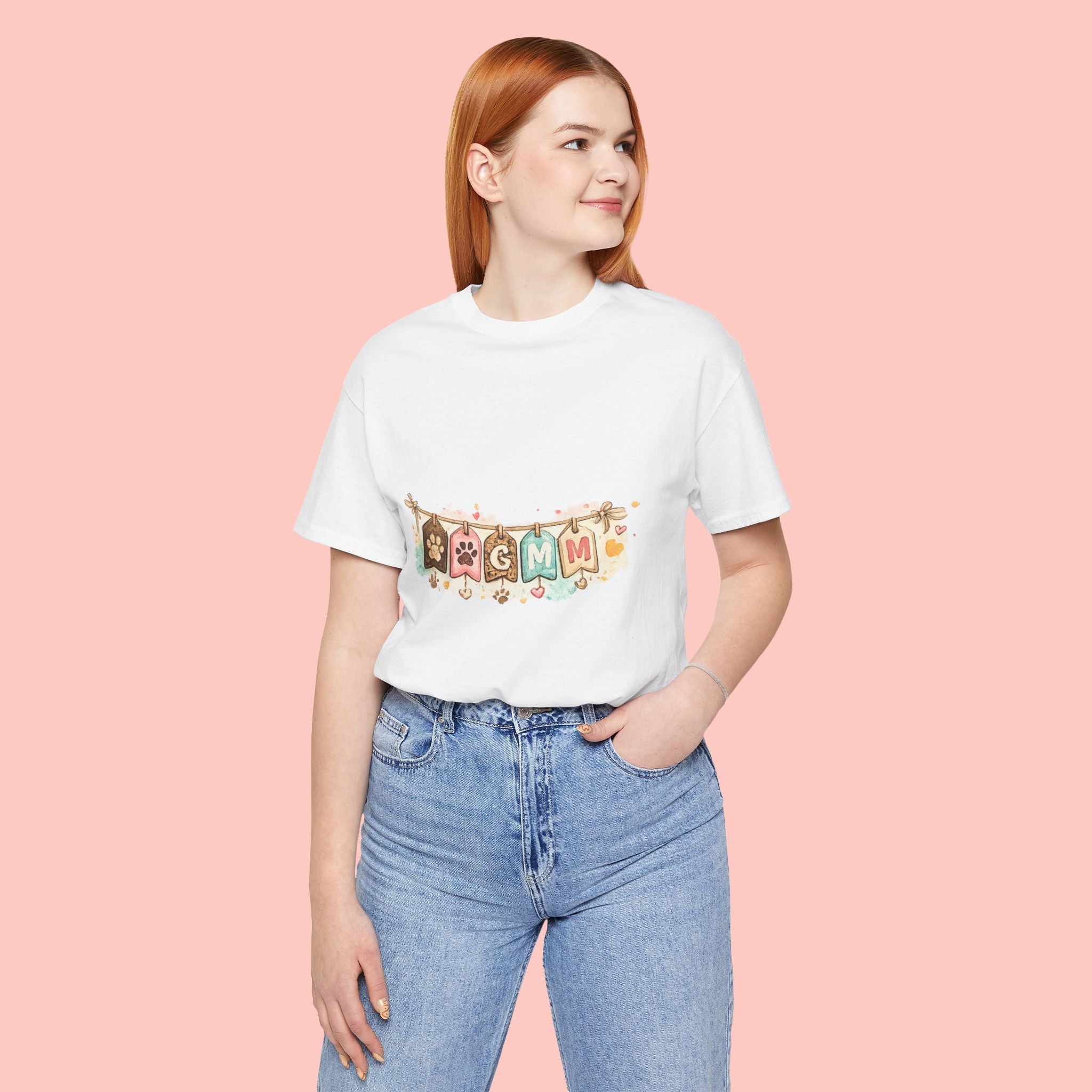 Pet Mom Banner Tee — Cute Paw Print "MOM" Graphic T-Shirt