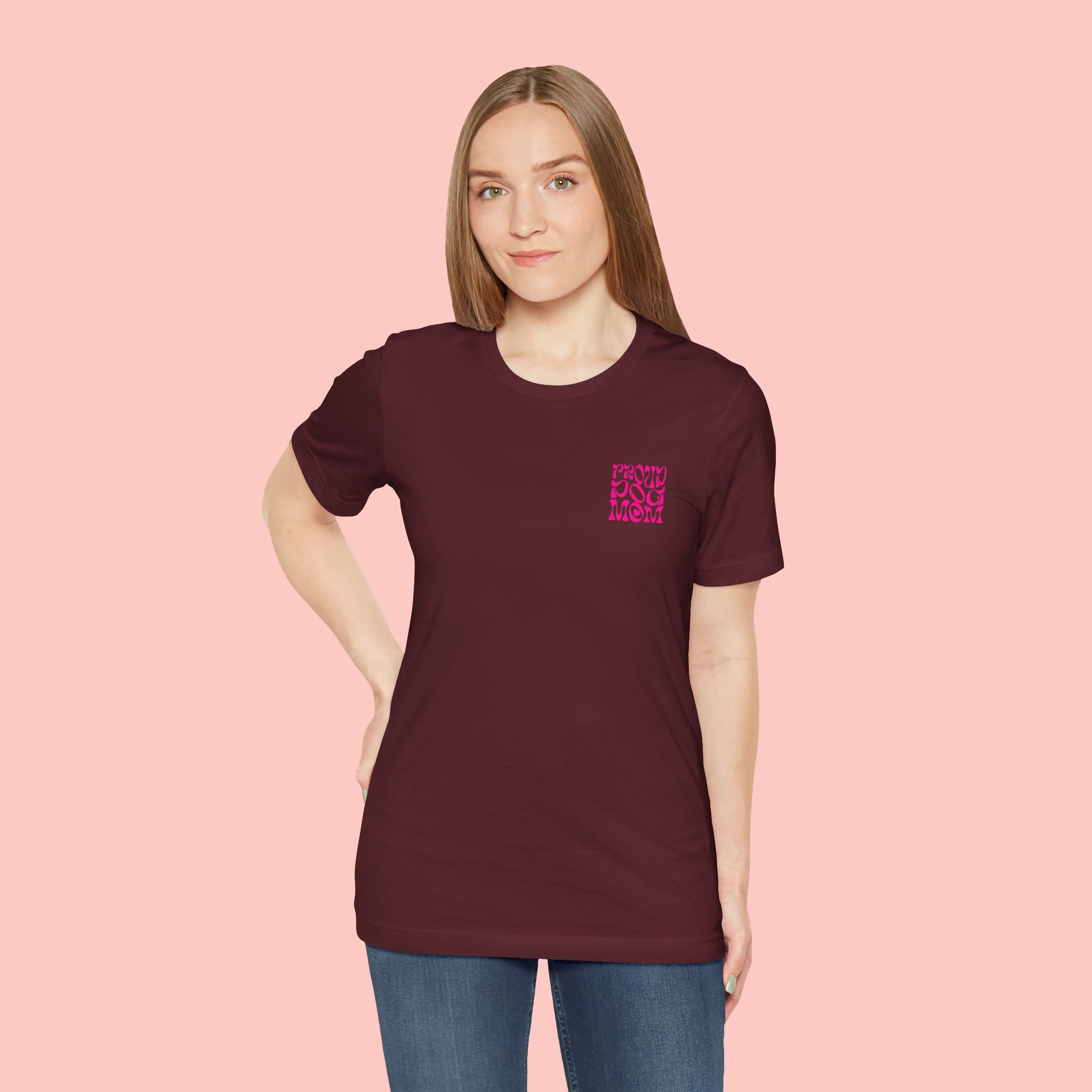 Mom of Dogs T-Shirt — Retro Pink “Proud Dog Mom” Tee