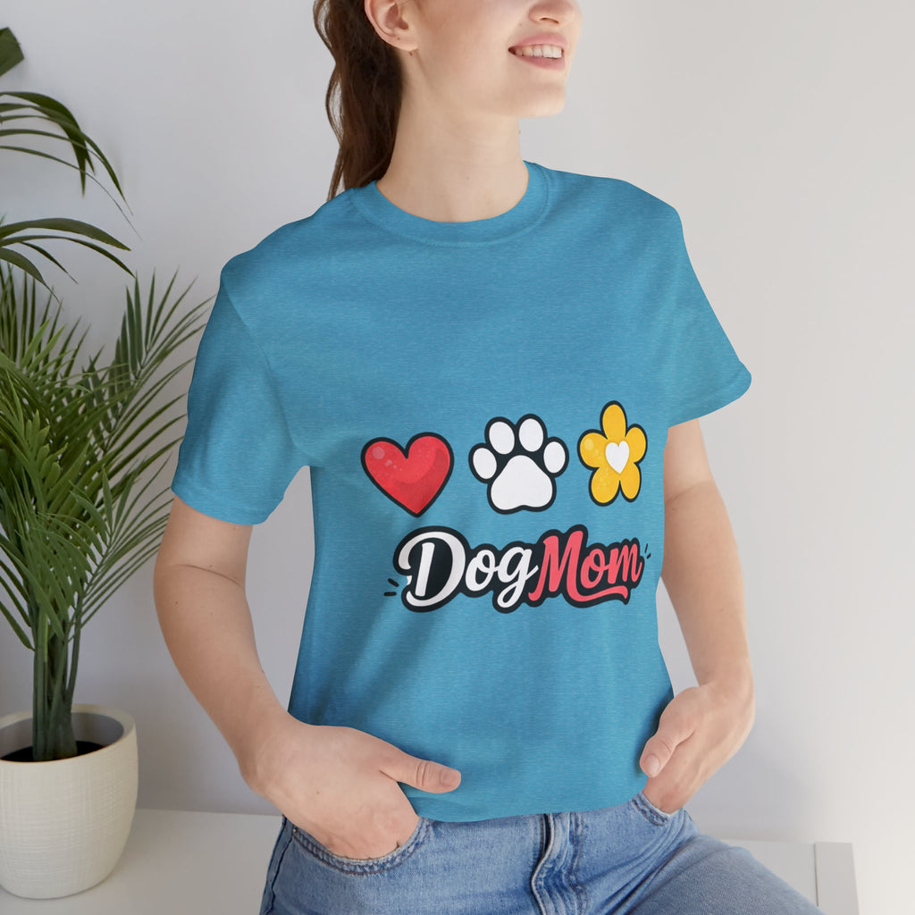 Dog Mom T-Shirt – Heart, Paw & Flower Graphic Tee