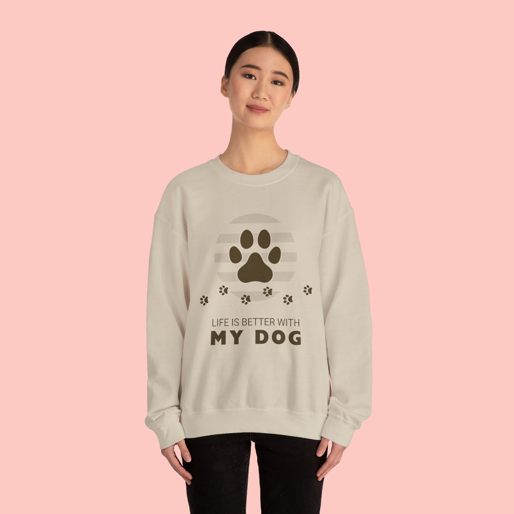 Life Is Better With My Dog Sweatshirt — Paw Print Crewneck for Dog Lovers