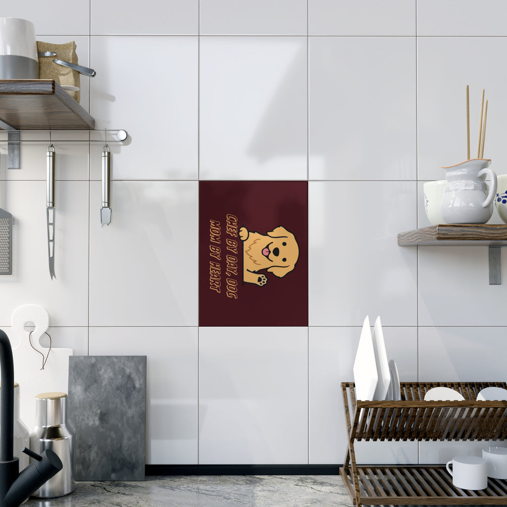 Ceramic Photo Tile — "Chef by Day, Dog Mom by Heart" Cute Golden Retriever Gift