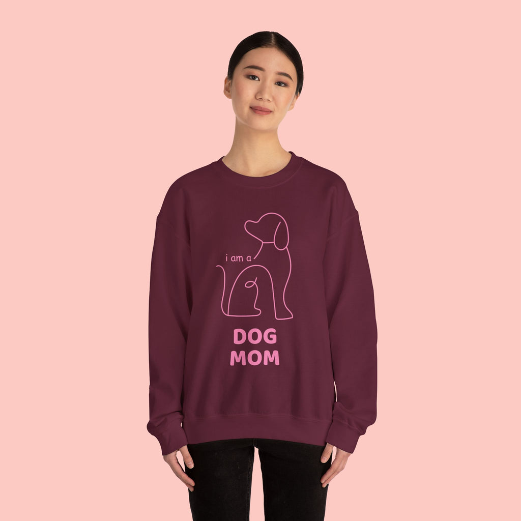 Dog Mom Crewneck Sweatshirt — "I am a Dog Mom" Minimal Line Art Pullover