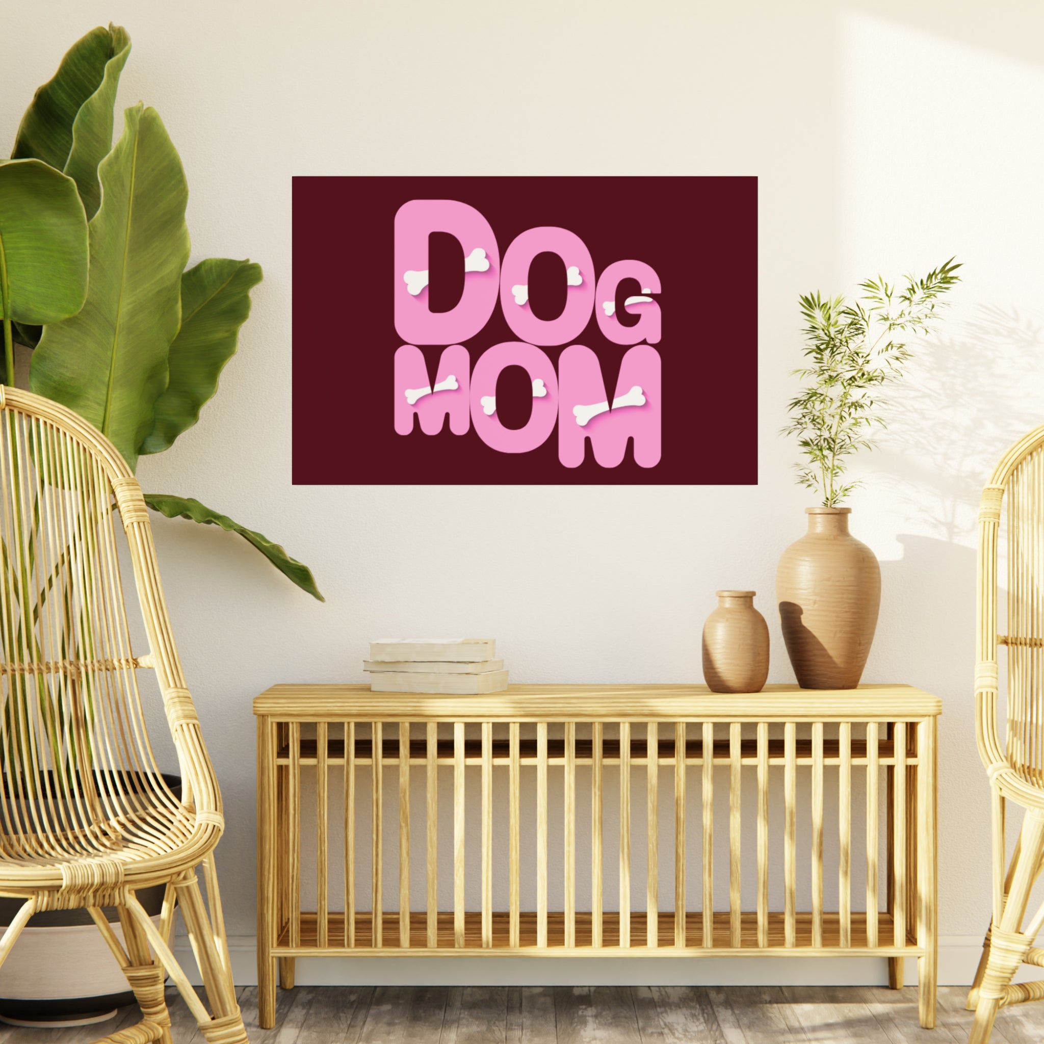 Dog Mom Foam Board Sign — Pink Bold Typography with Bone Accents