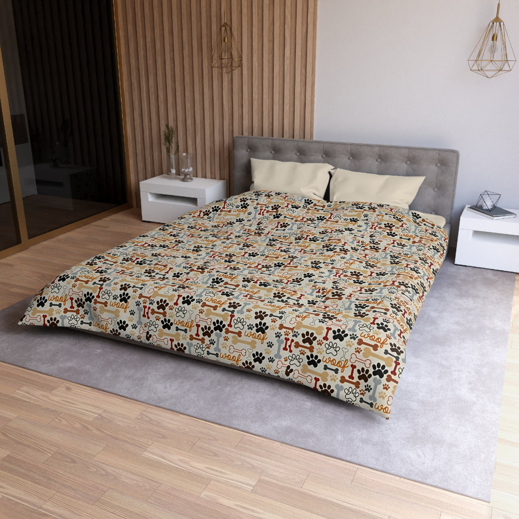 Cat Paw Print Duvet Cover — Cute Cartoon Cats & Paws Microfiber Bedding