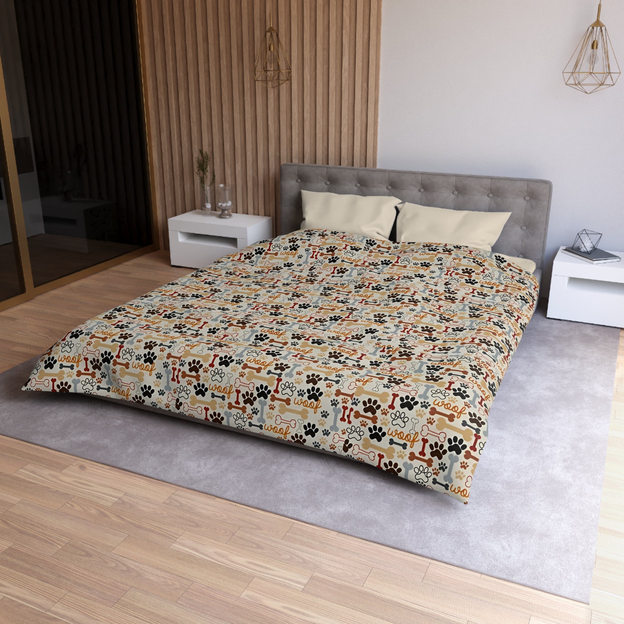 Cat Paw Print Duvet Cover — Cute Cartoon Cats & Paws Microfiber Bedding