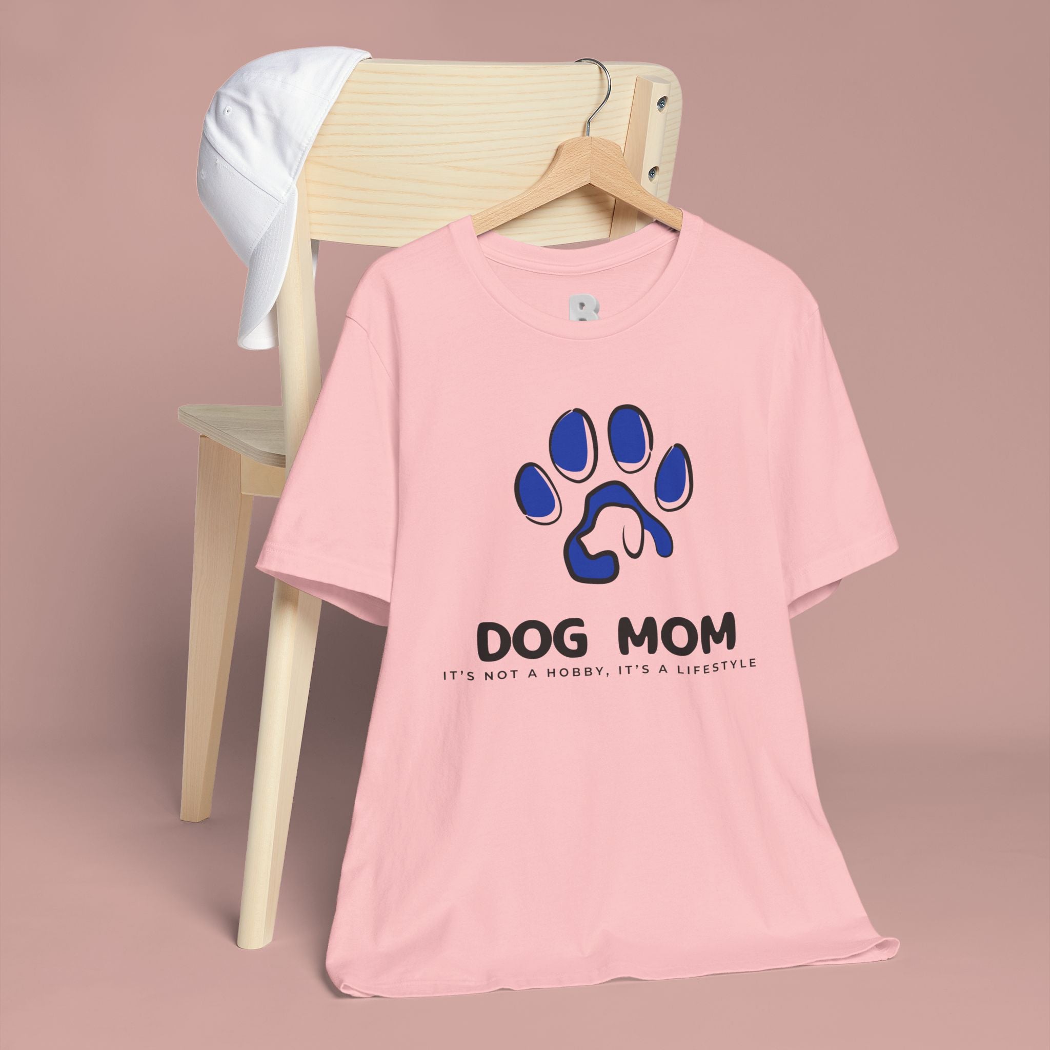 Dog Mom T-Shirt – Blue Paw Graphic "Dog Mom: It's Not a Hobby, It's a Lifestyle"