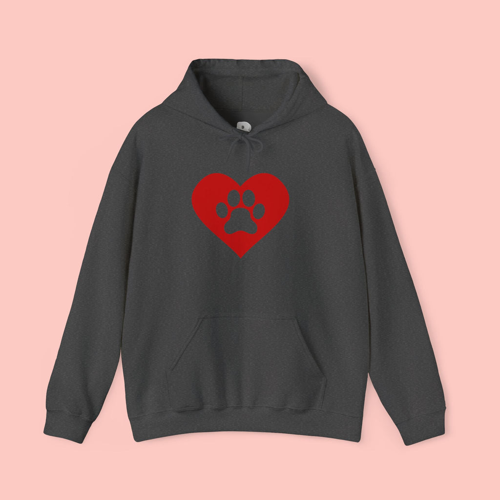 Heart Paw Hoodie — Cute Red Paw Print Animal Lover Sweatshirt
