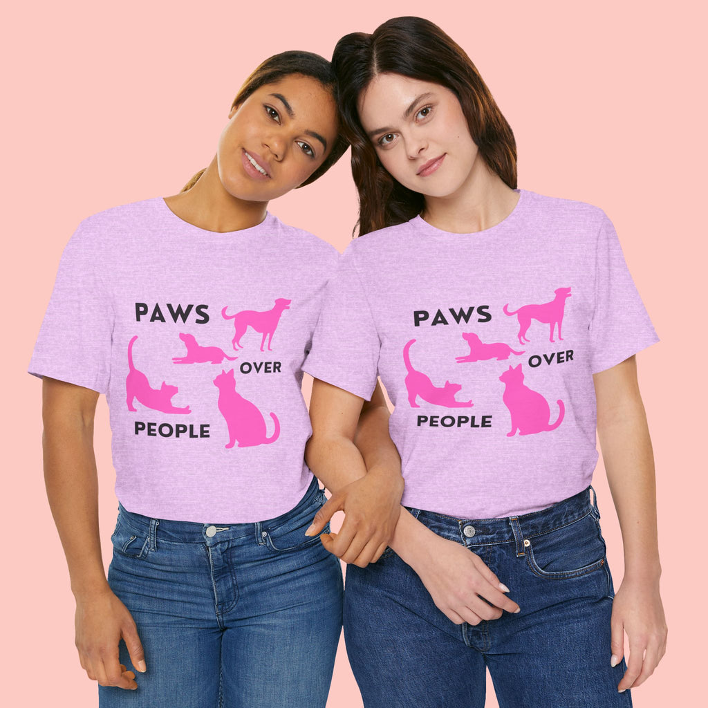 Paws Over People Tee — Pink Cats & Dogs Graphic T-Shirt
