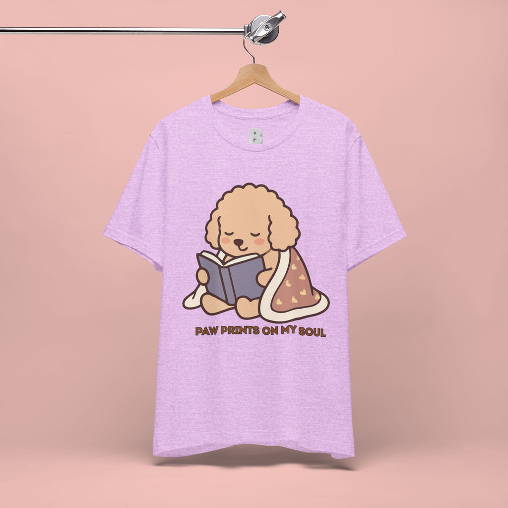Paw Prints On My Soul T‑Shirt — Cute Reading Puppy Graphic Tee