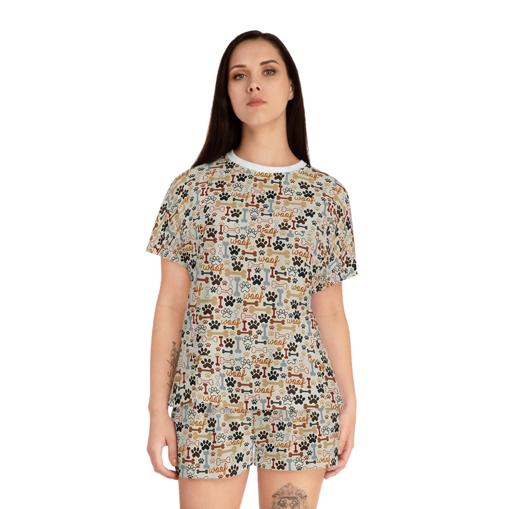Women's Dog Paw & Bones Pajama Set — 'Woof' Short Sleepwear