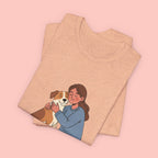 Dog Mom T‑Shirt — Cute Woman Hugging Dog Graphic Tee