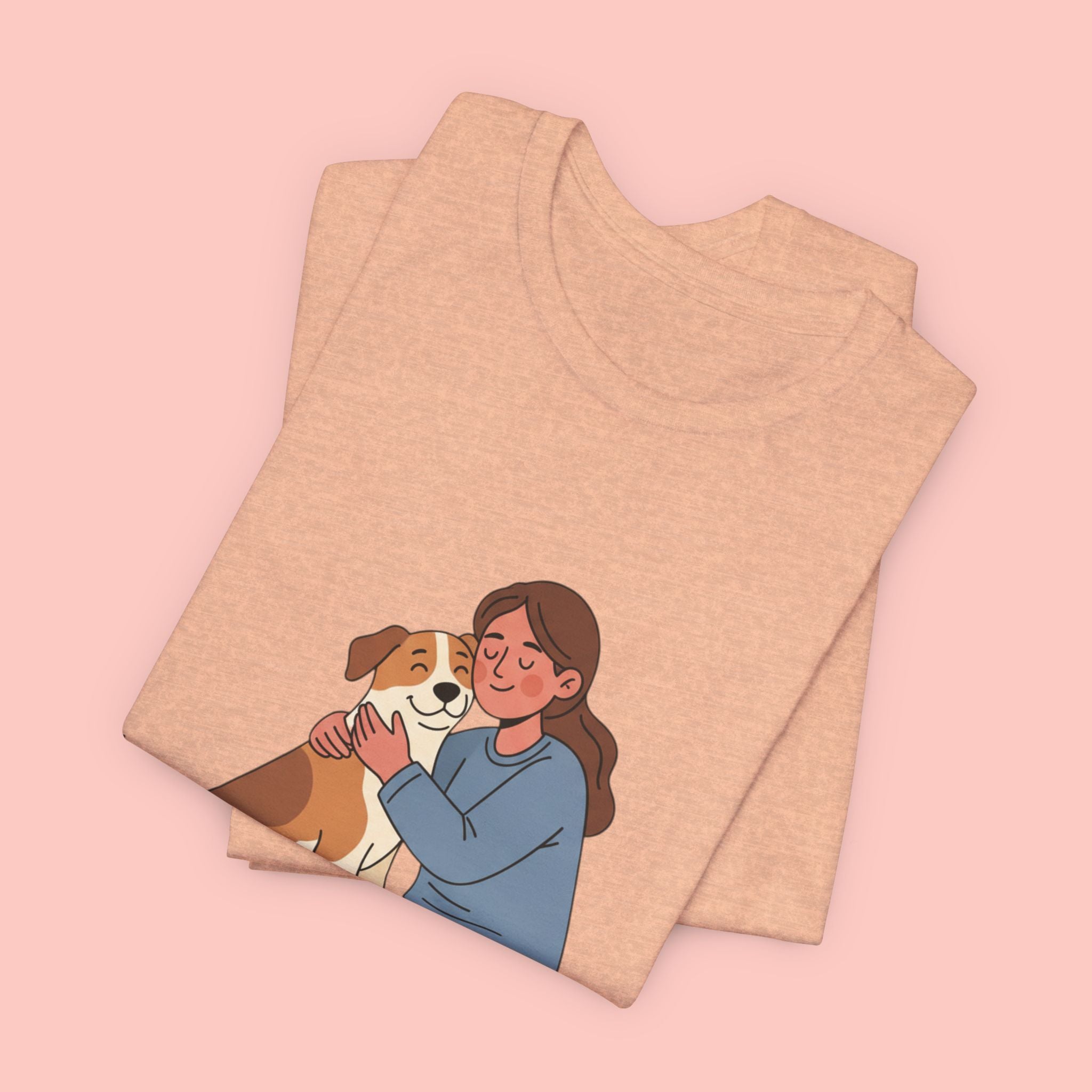 Dog Mom T‑Shirt — Cute Woman Hugging Dog Graphic Tee